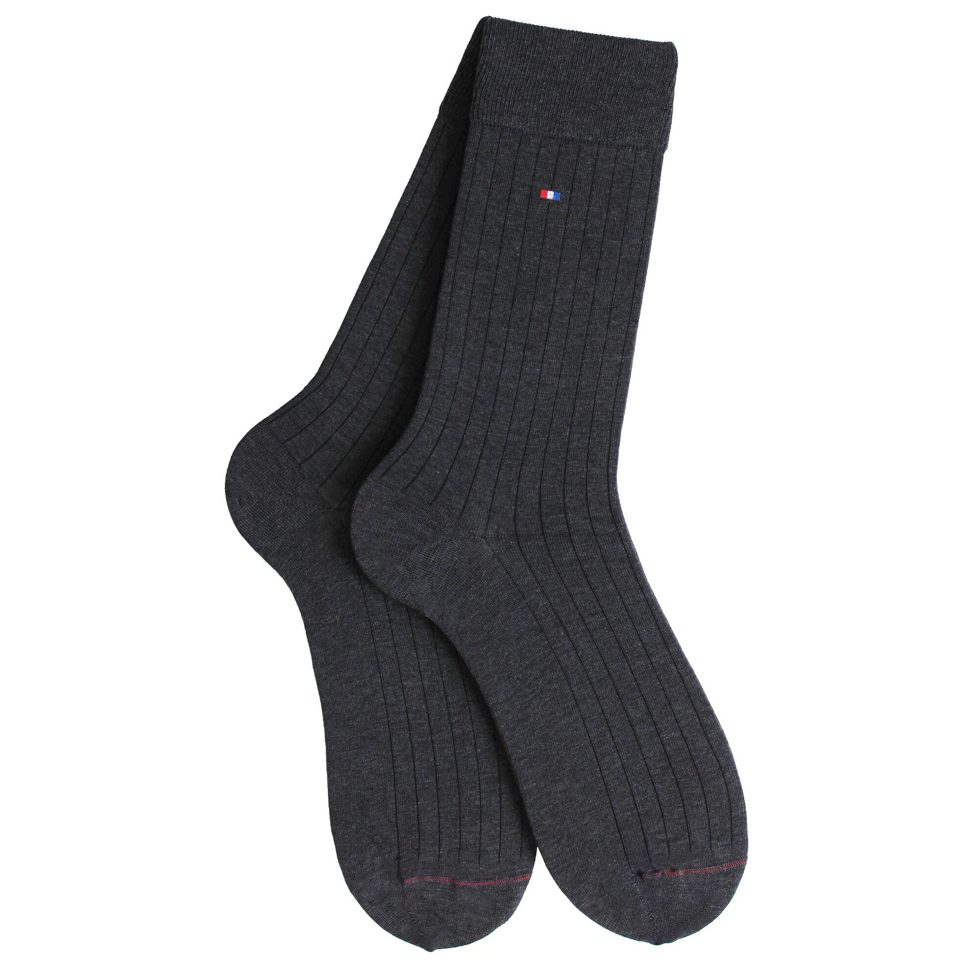 Chaussettes en fil d'écosse Anthracite - Unies à côtes
