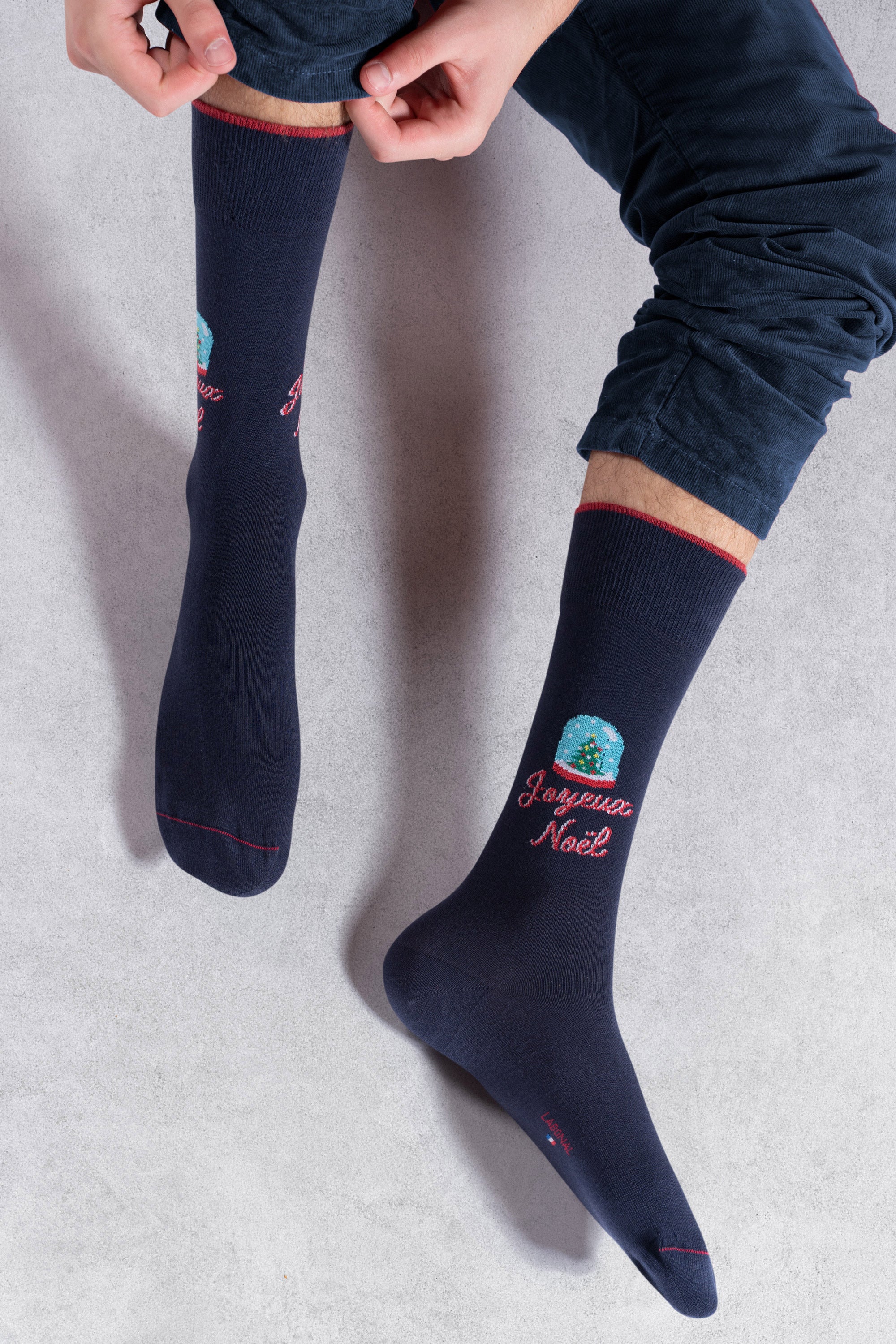 Chaussettes en coton Marine - Motif boule à neige