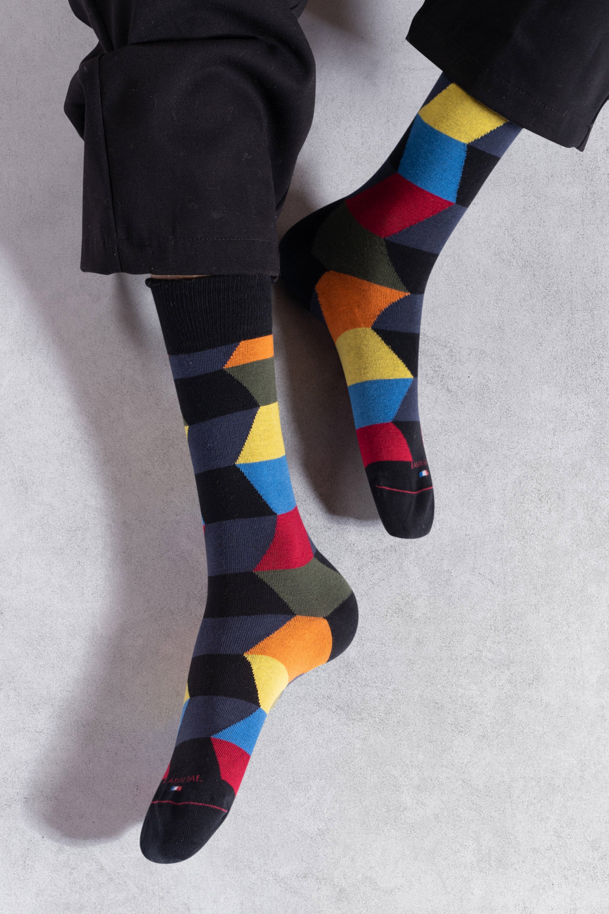 Chaussettes en coton Noir - Motif géométrique