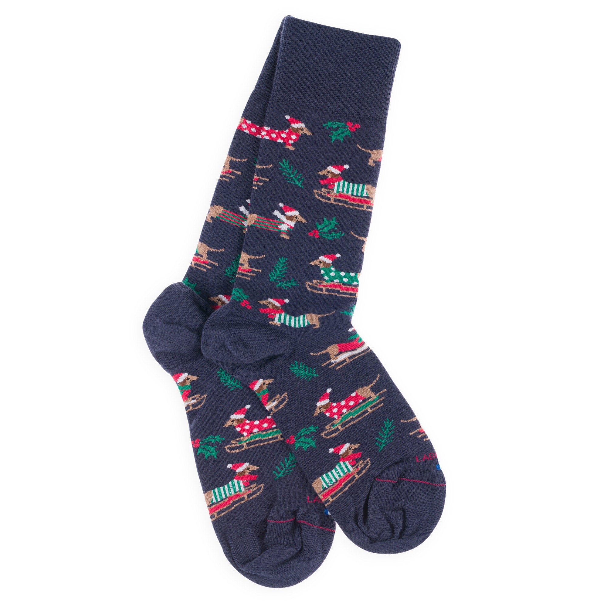 Chaussettes en coton Marine - Motif semis teckel de Noël
