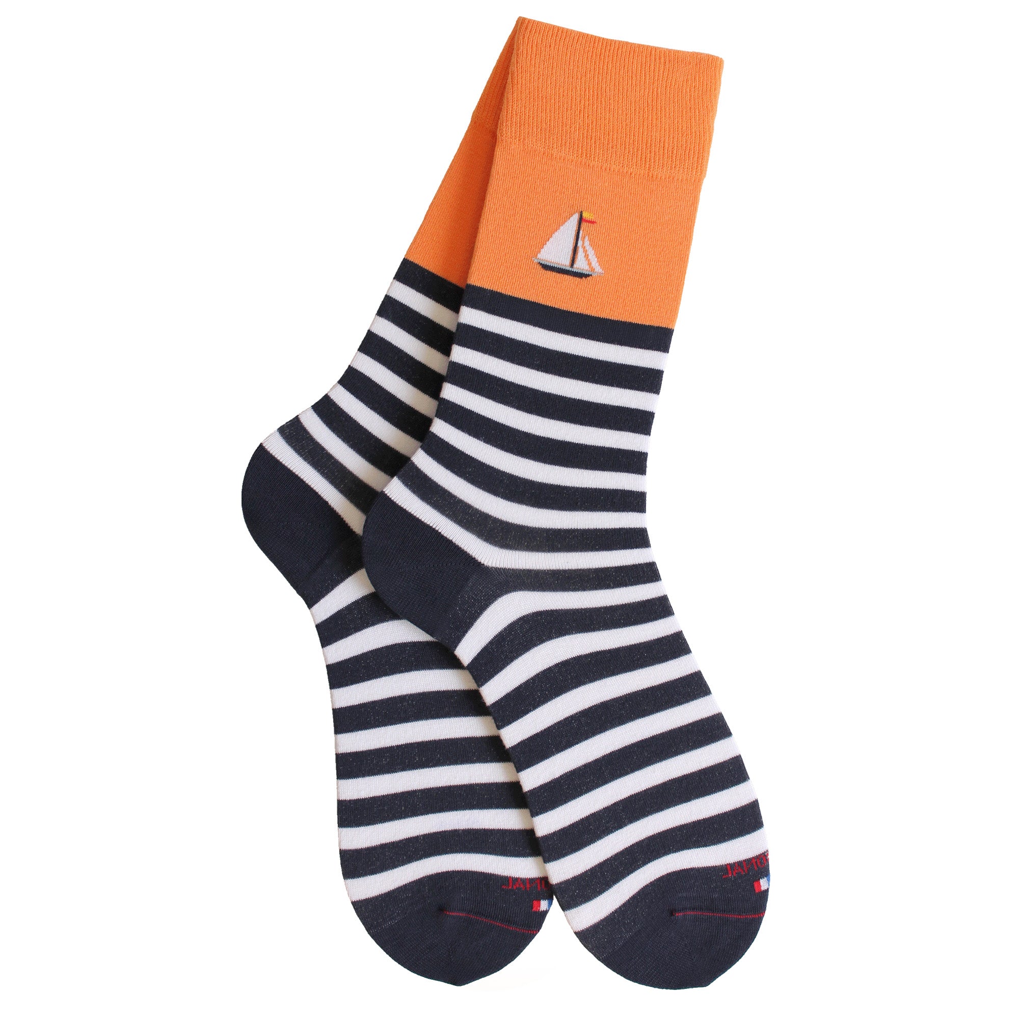 Chaussettes en coton Marine & Orange - Motif voilier
