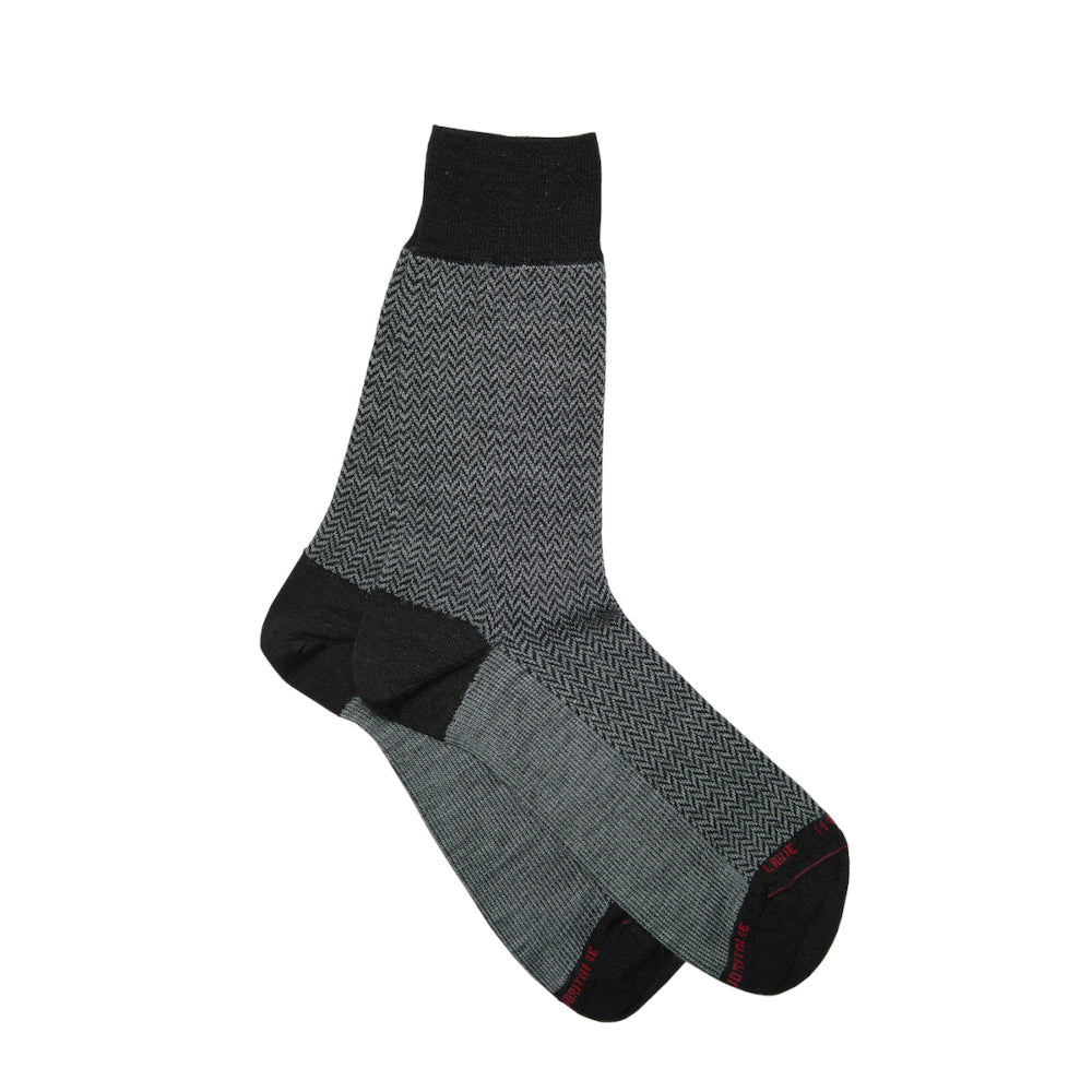 Chaussettes en laine mérinos Noir - Chevrons ton sur ton