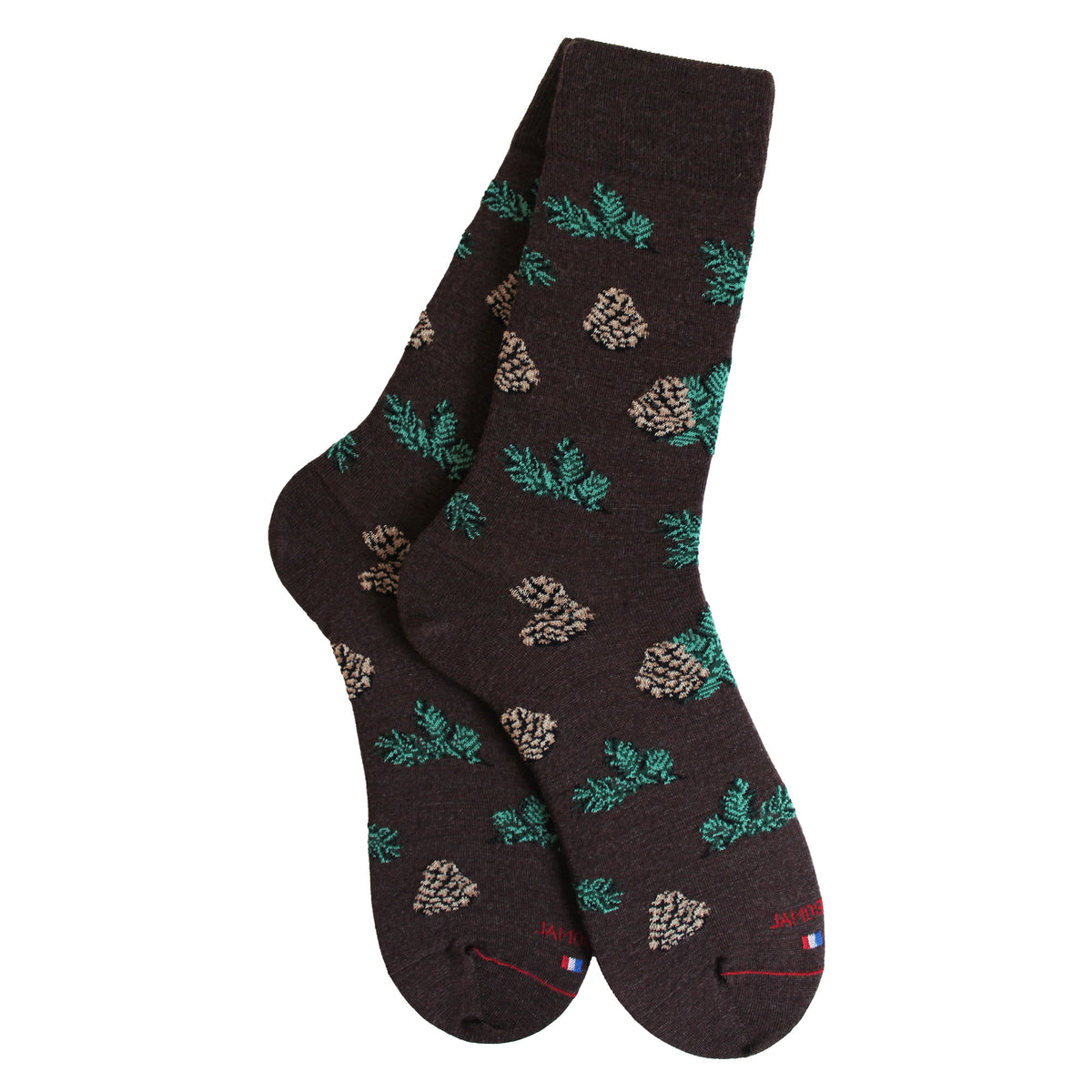 Chaussettes laine marron pommes de pin