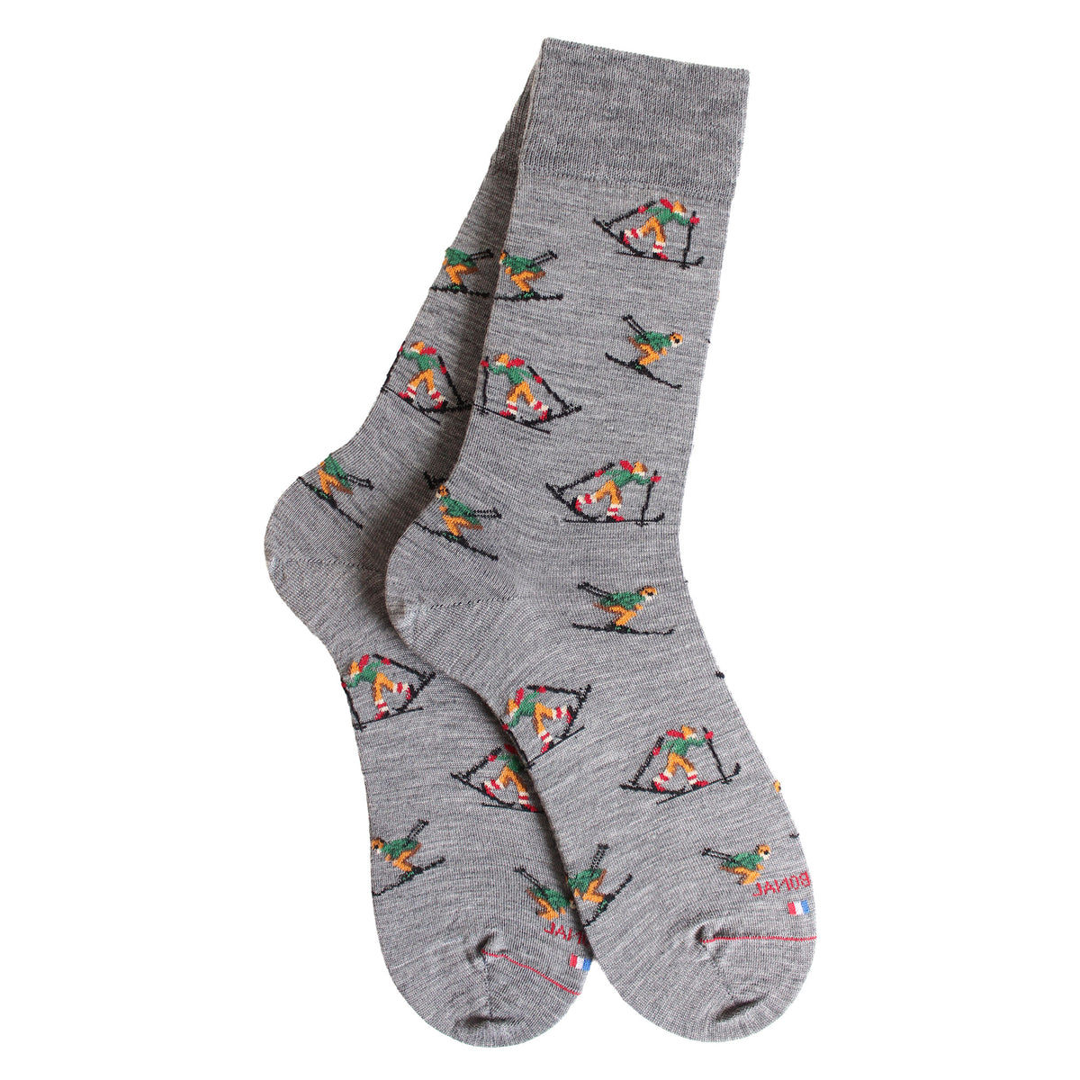 Chaussettes laine gris motif skieurs
