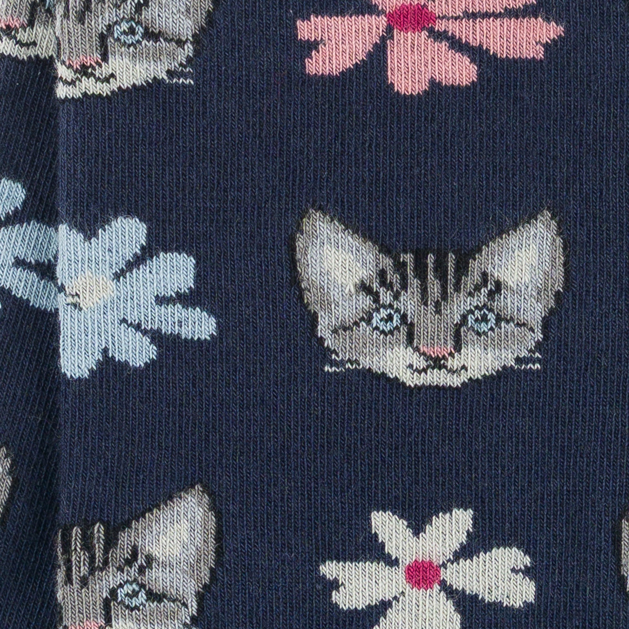 Chaussettes en coton Marine - Motifs chats et fleurs