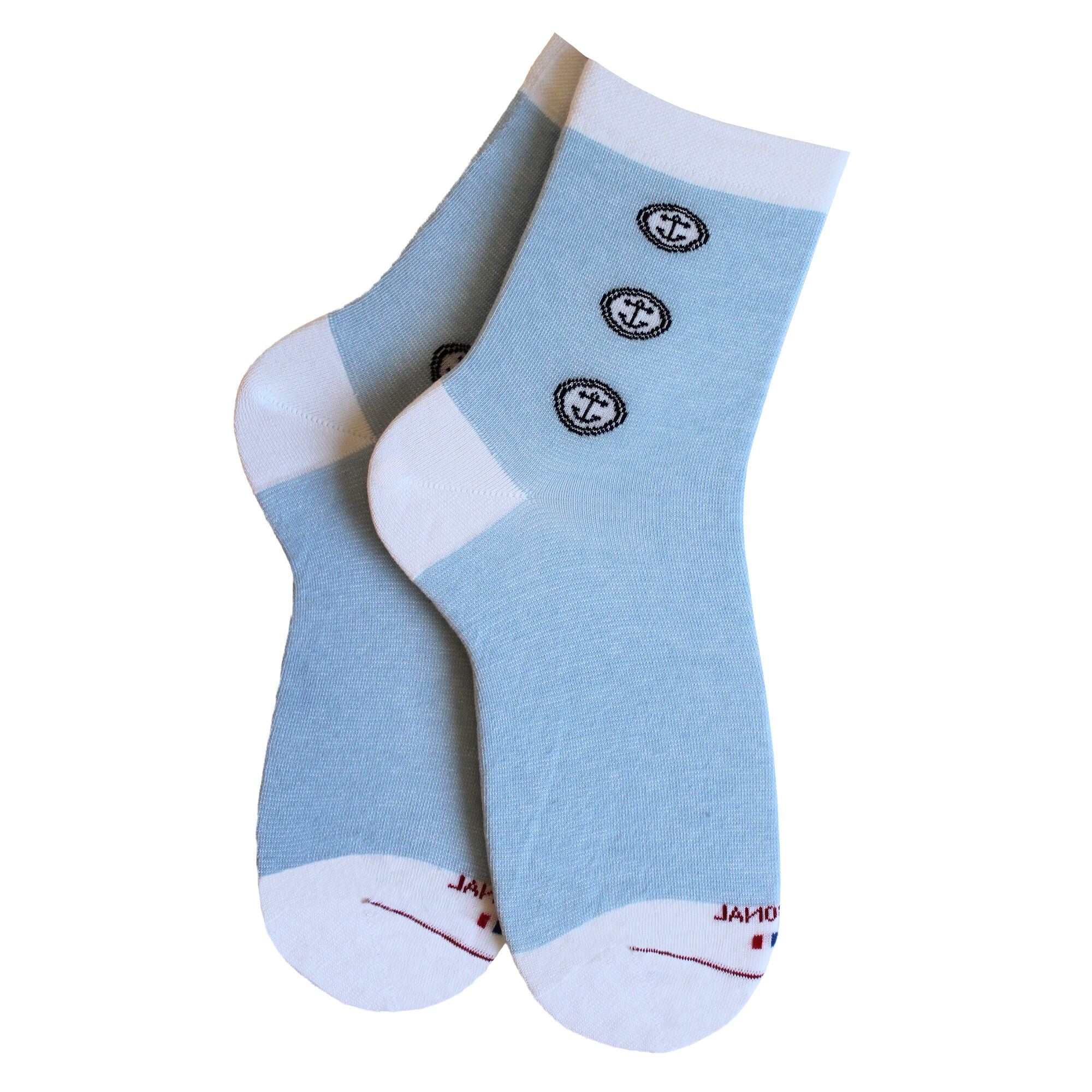 Socquettes en coton Bleu - Rayure et boutons