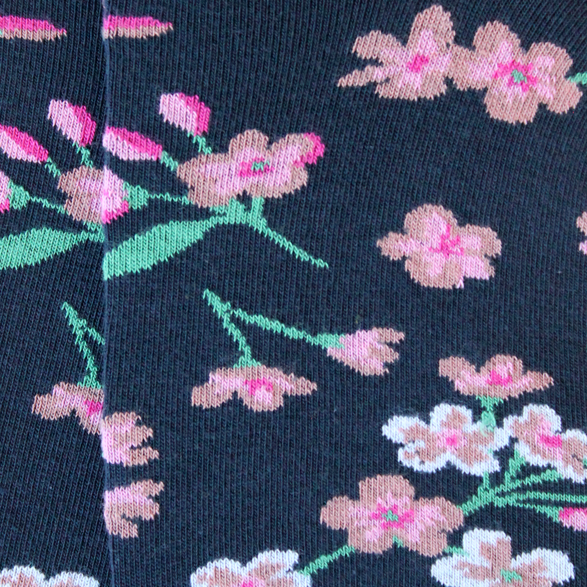 Mini-socquettes en coton Bleu marine - Fleurs de cerisiers