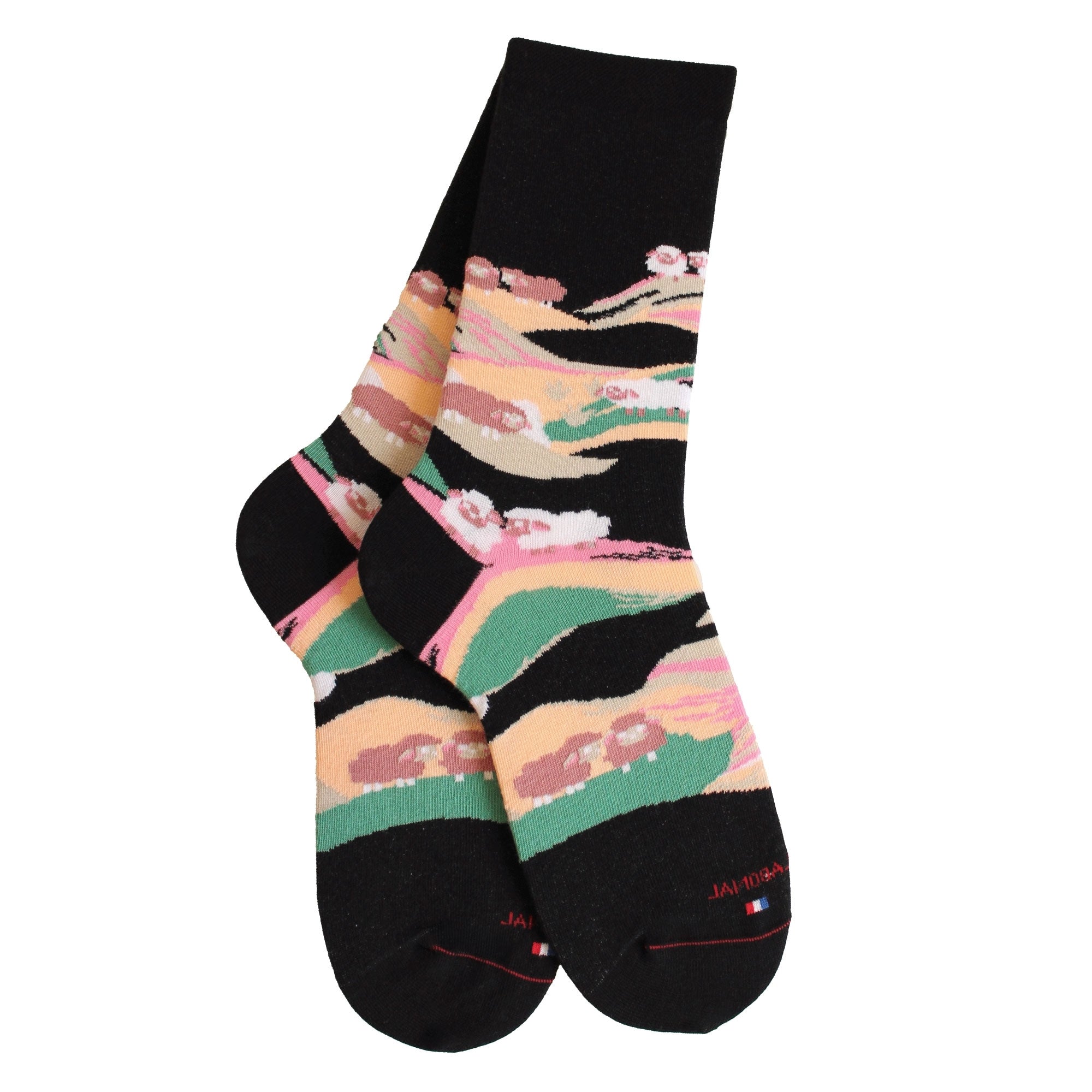 Chaussettes coton noir motif paysage