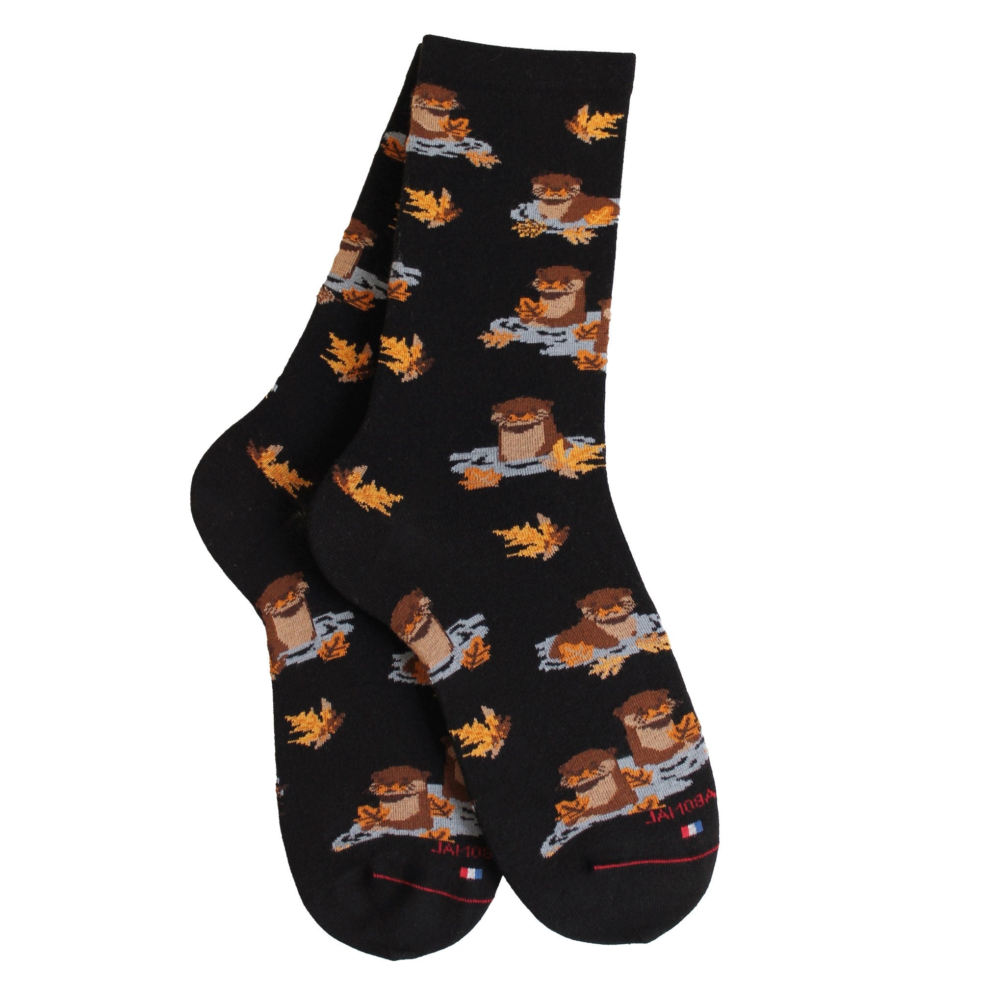 Chaussettes coton noir motif loutres