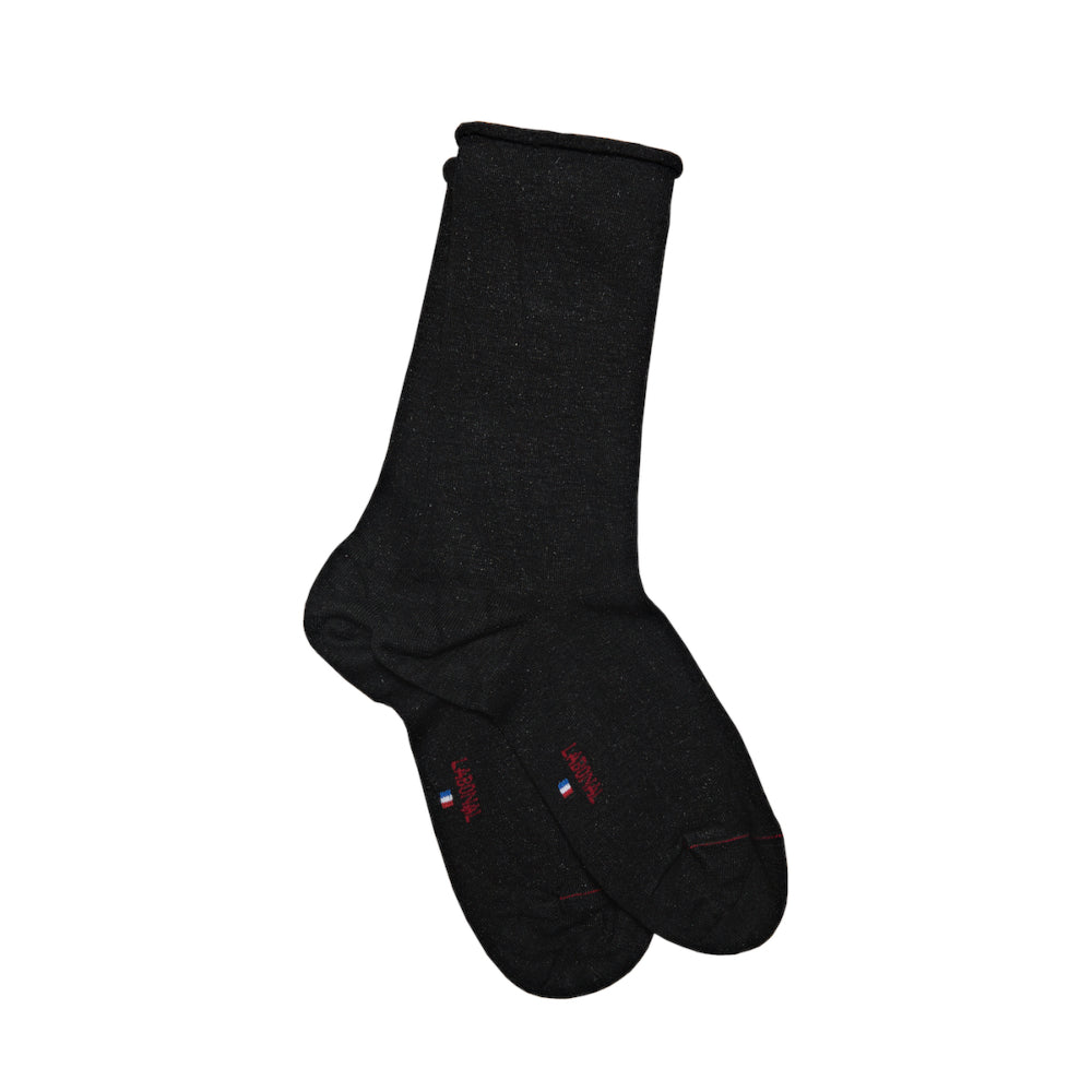 Chaussettes en viscose et soie Noir - Unies jersey roulottées