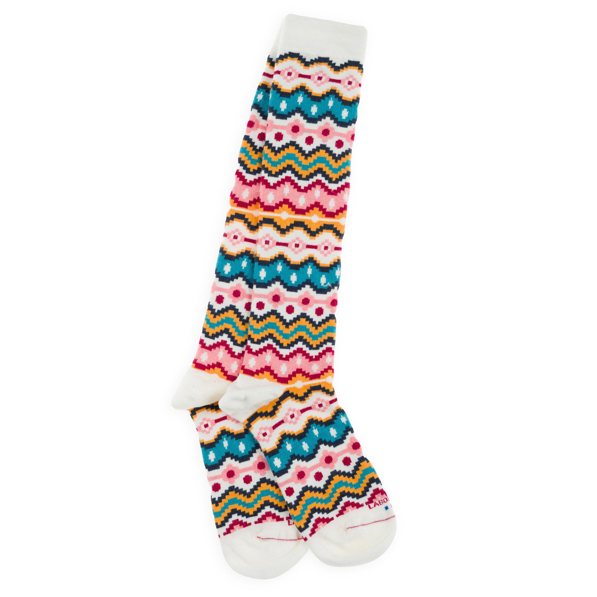 Chaussettes hautes en viscose et soie Ecru - Motif norvégien coloré