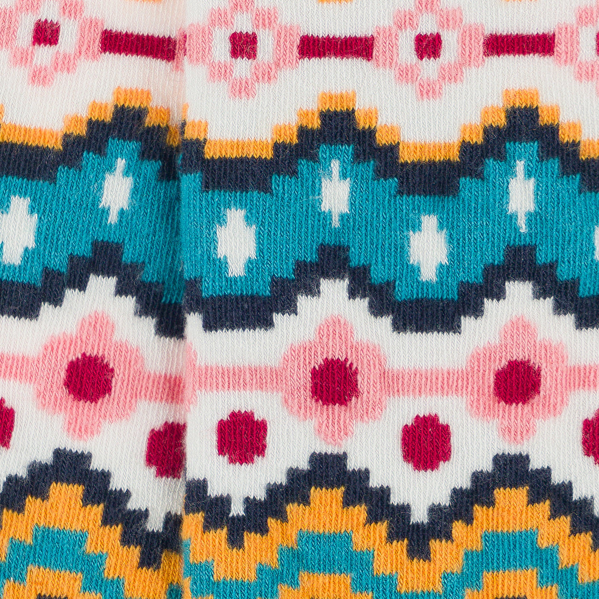 Chaussettes hautes en viscose et soie Ecru - Motif norvégien coloré