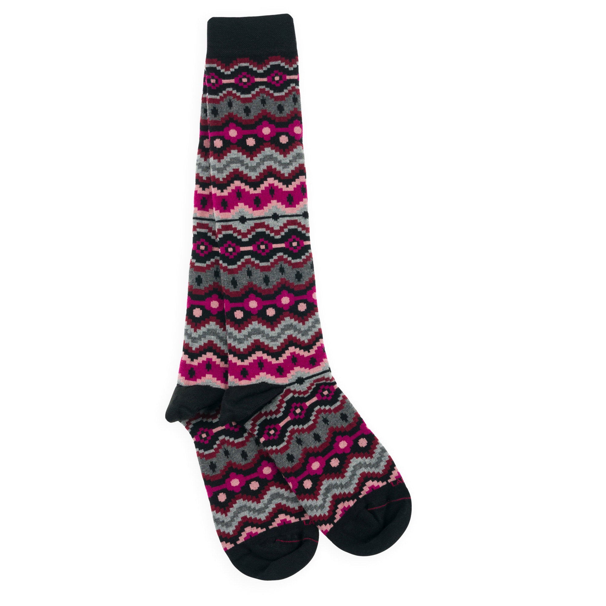 Chaussettes hautes en viscose et soie Noir - Motif norvégien coloré