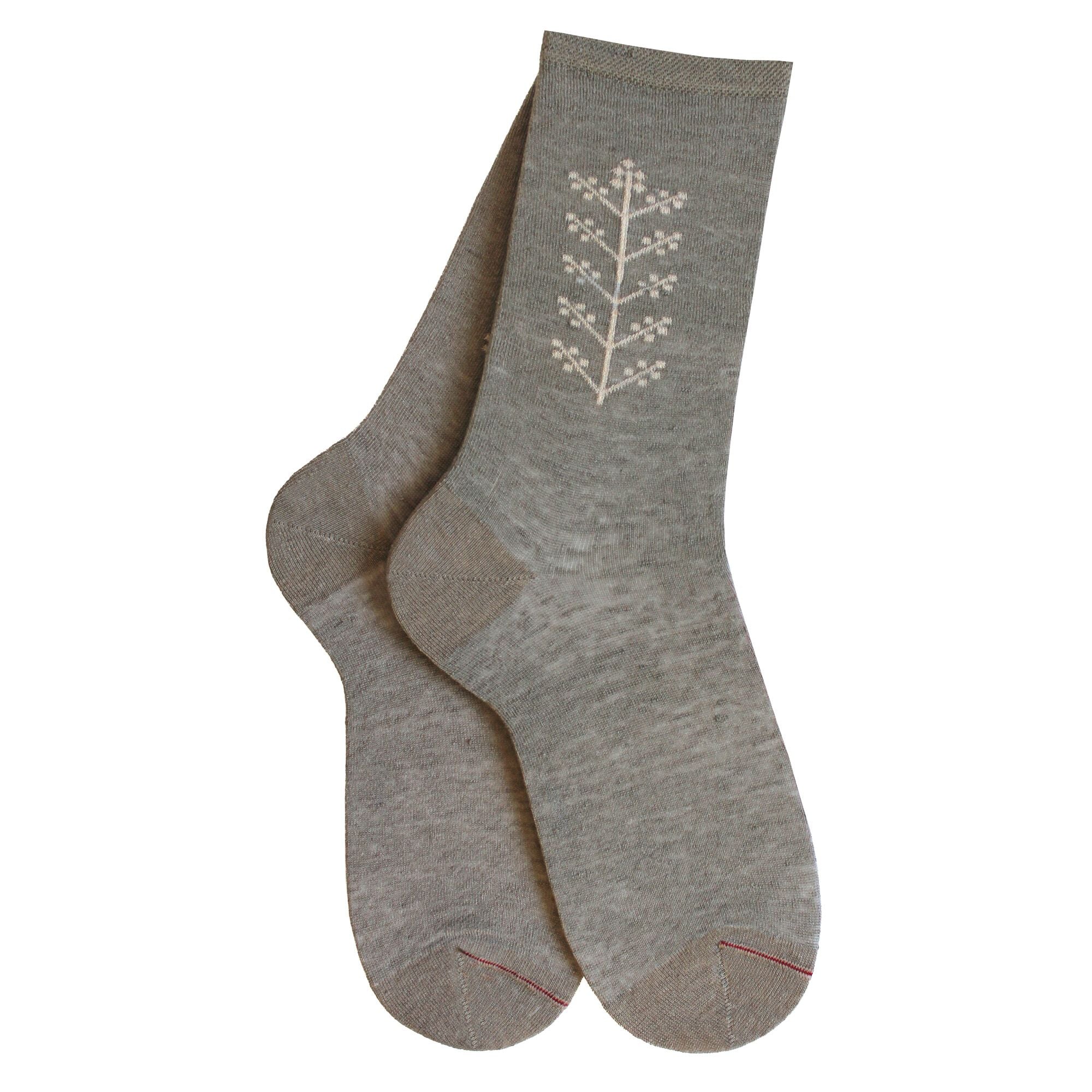 Chaussettes en lin Taupe - Motif branche