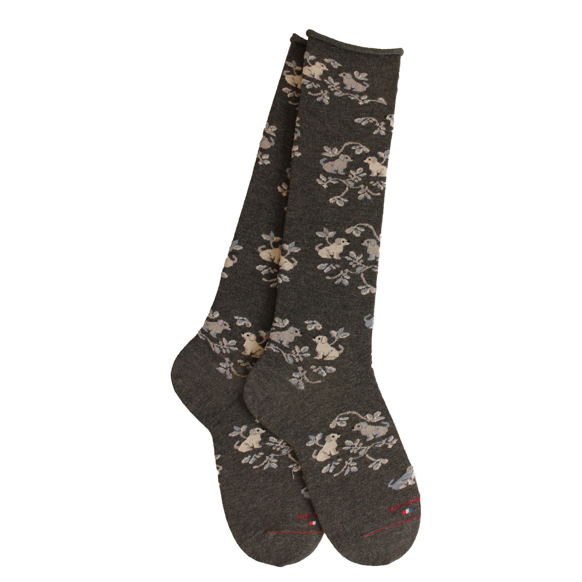 Mi-bas gris roulottés motif chiens
