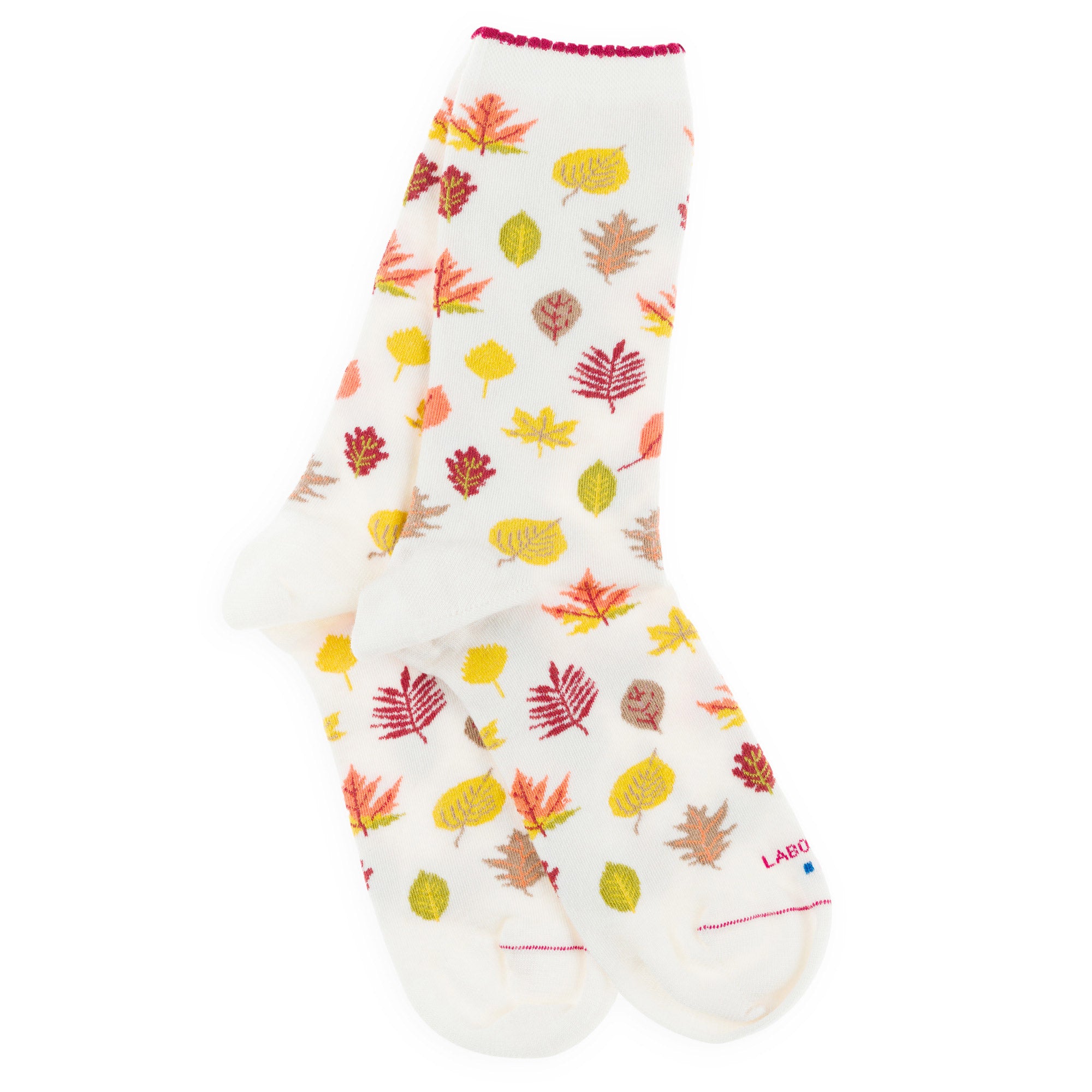 Chaussettes en laine mérinos Blanc - Motifs feuilles d'automne