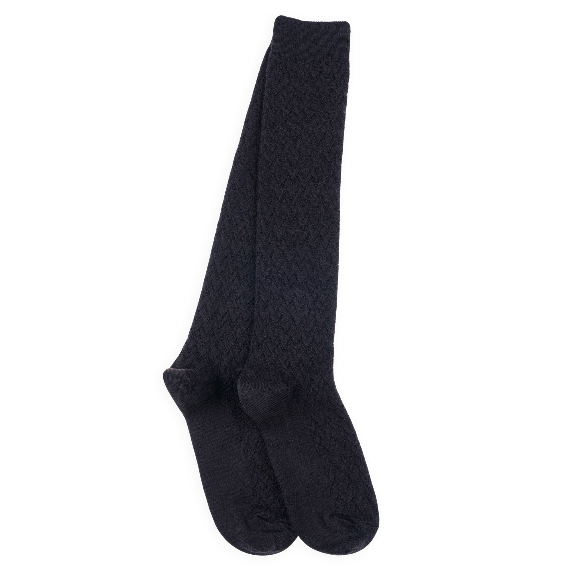 Chaussettes hautes en laine mérinos et soie Noir - Effet de maille