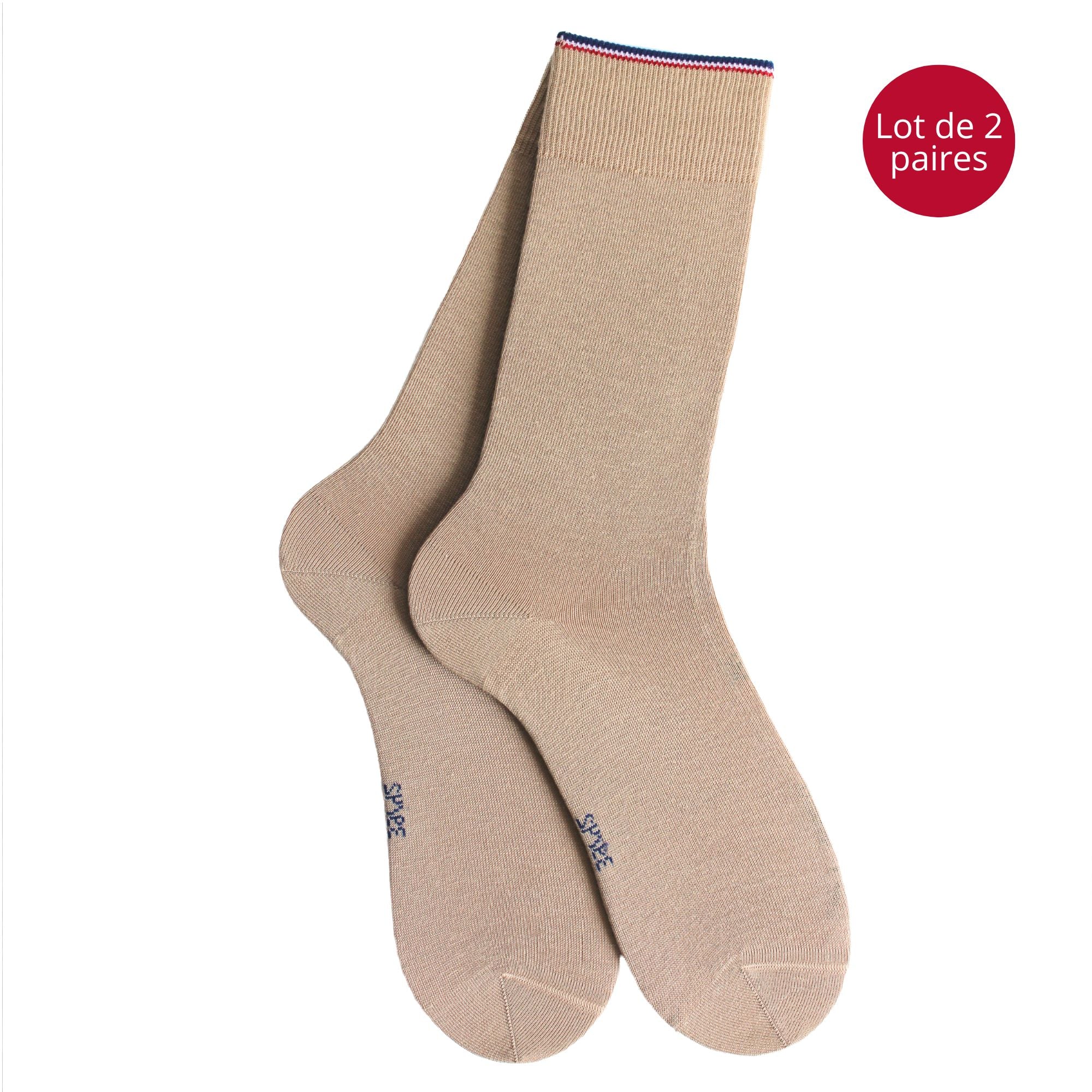 Lot de 2 Chaussettes coton bio beige homme