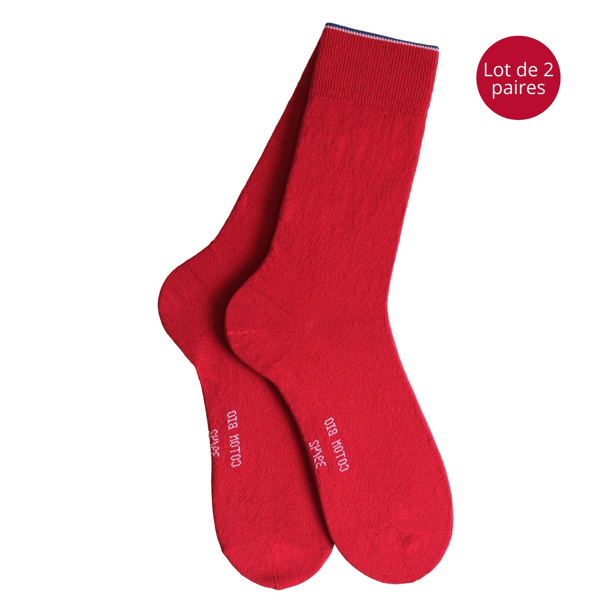 Lot de 2 Chaussettes coton bio rouge homme