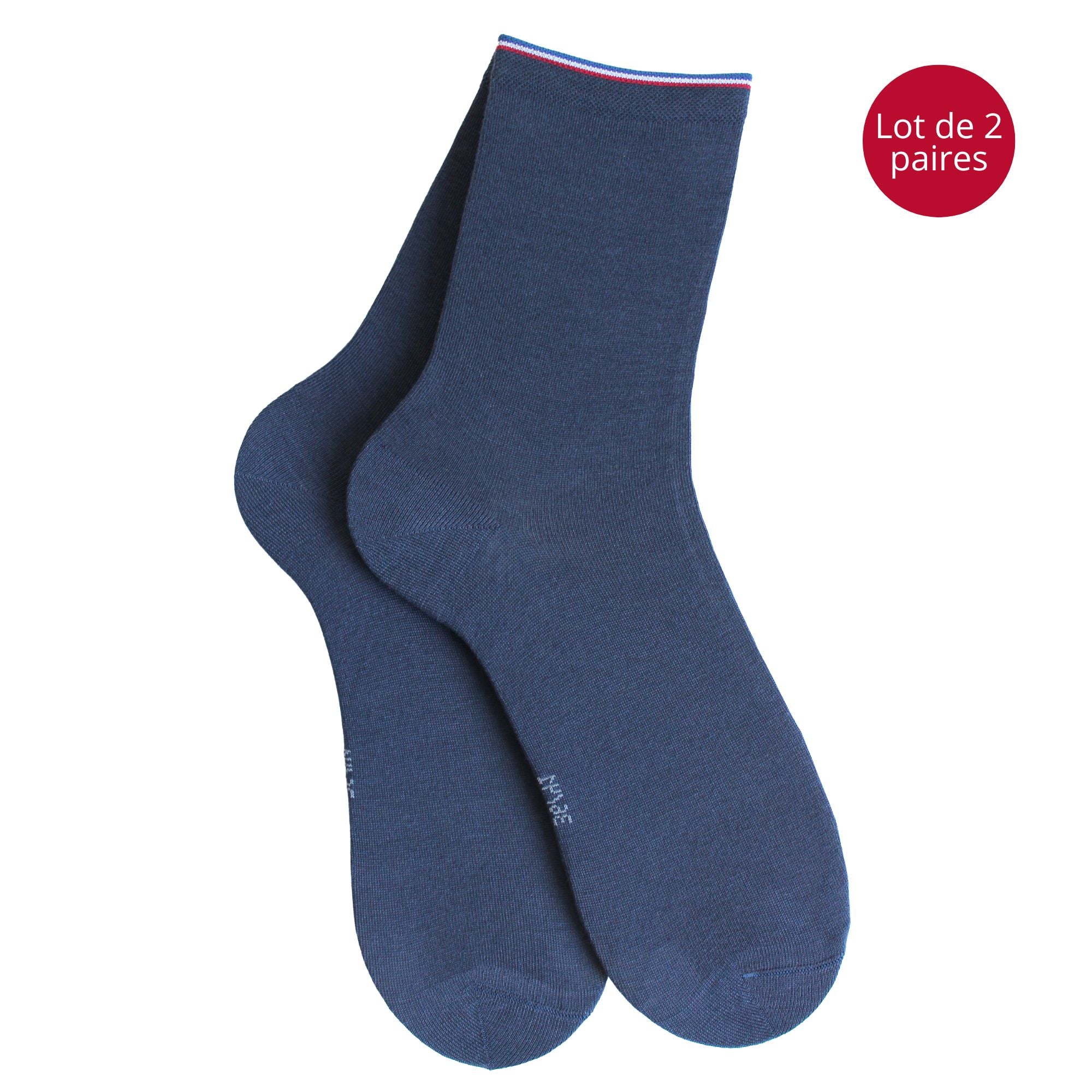 Lot de 2 Chaussettes coton bio marine femme
