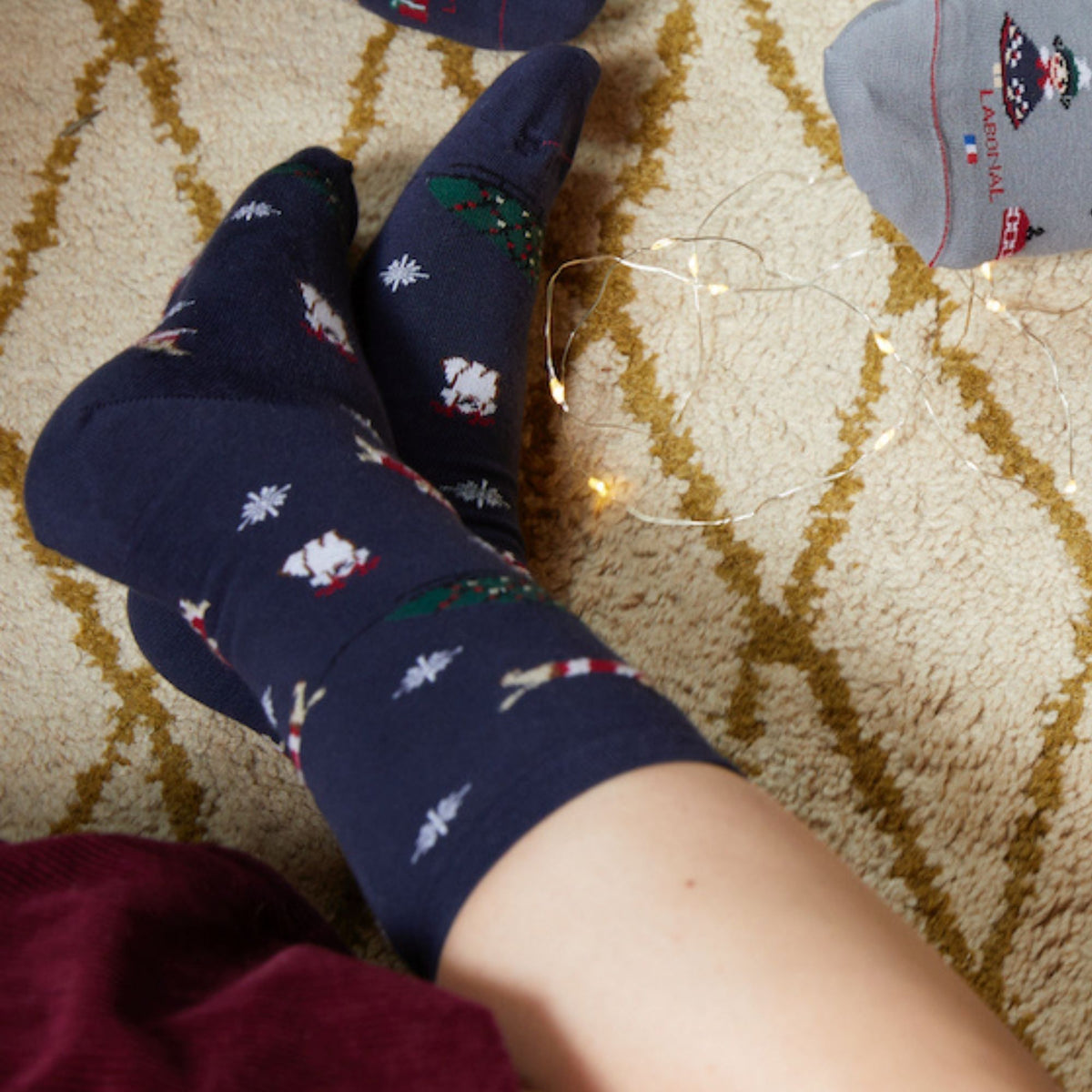 Chaussettes coton bleu motif chiens de noel