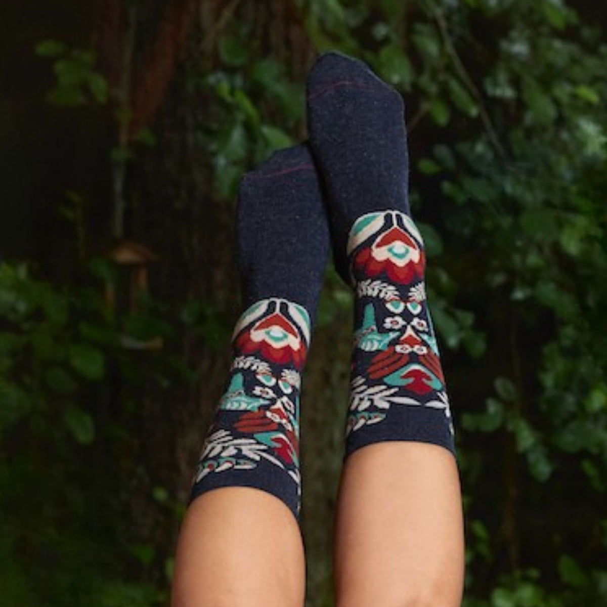 Chaussettes bleu motif cheval nordique