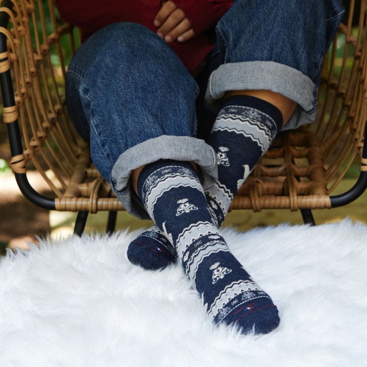 Chaussettes bleu motif oiseau
