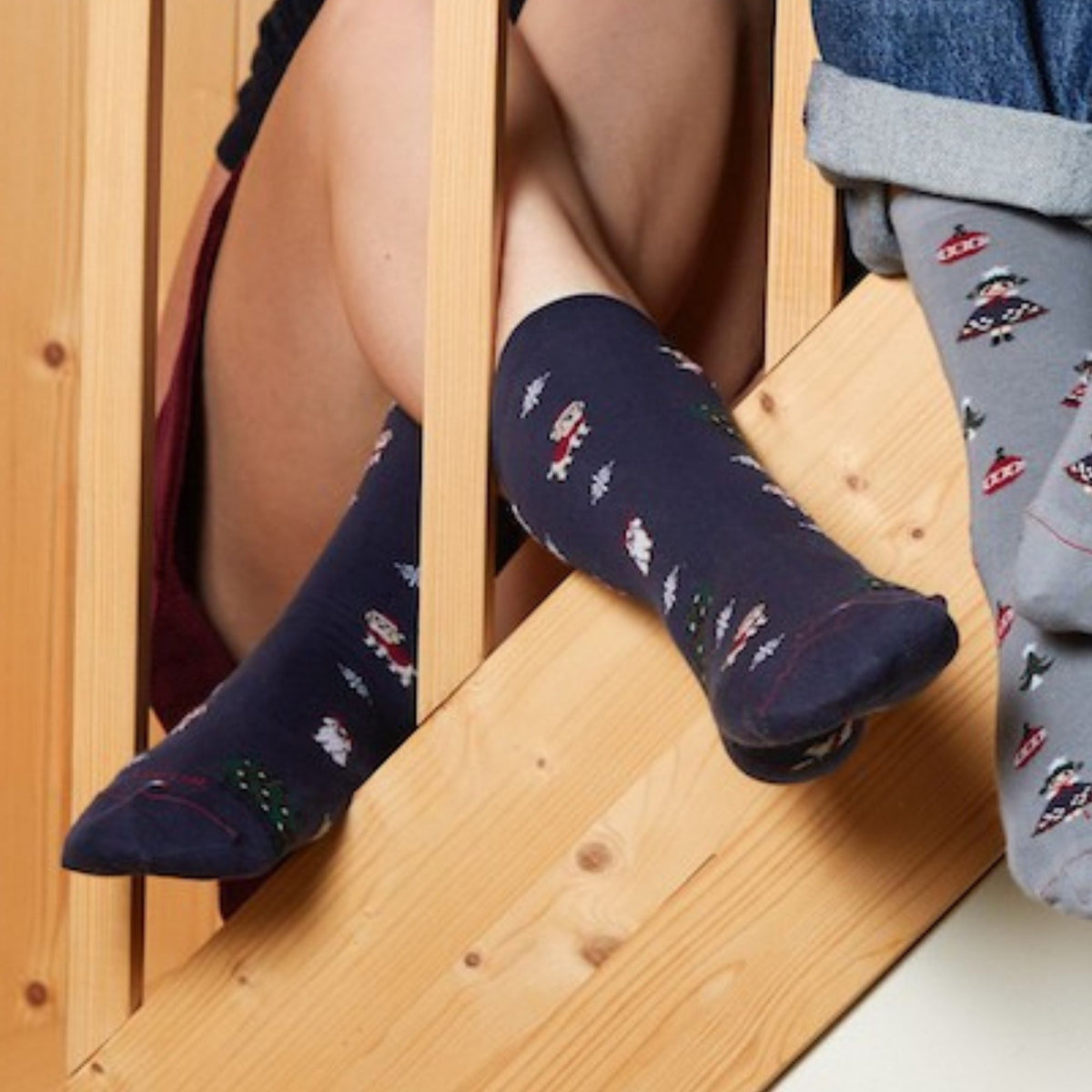 Chaussettes coton bleu motif chiens de noel
