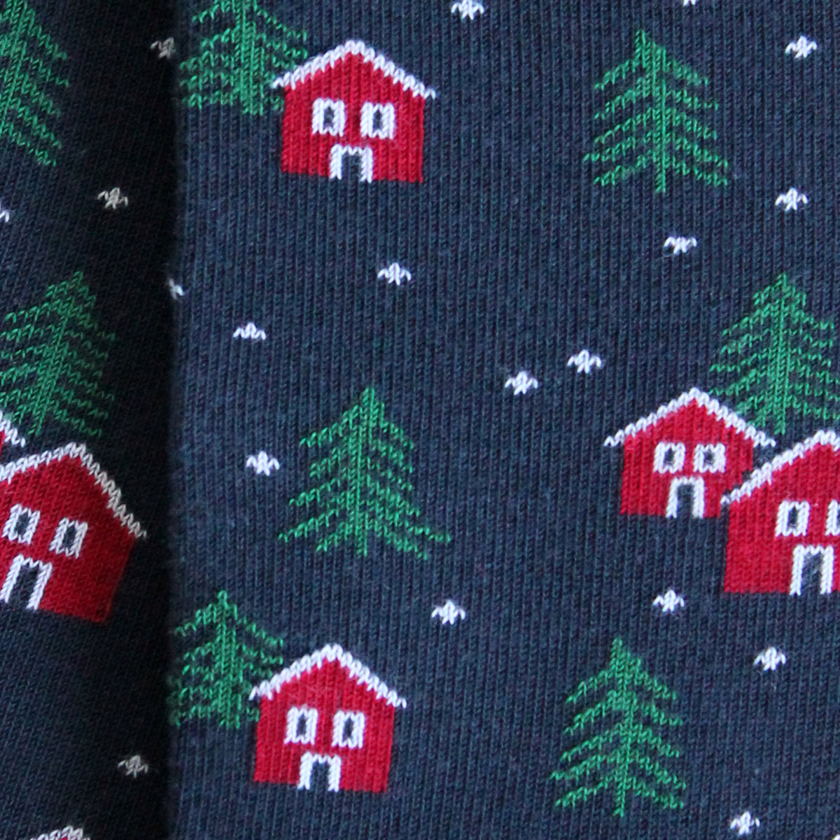 Chaussettes coton bleu motif chalets et sapins