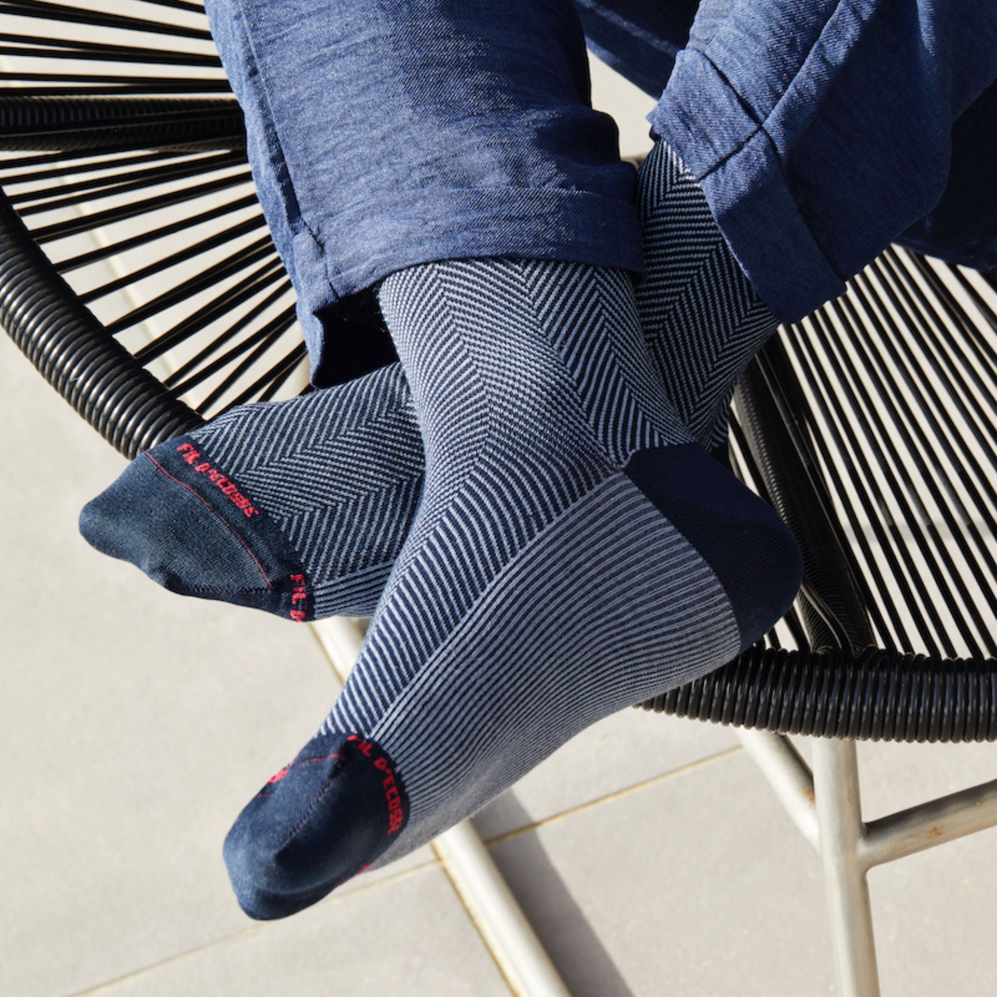 Chaussettes en fil d'écosse Marine - Chevrons