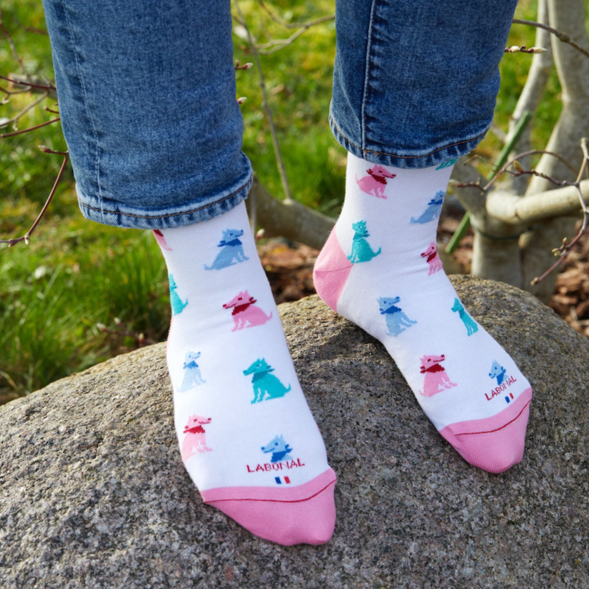 Socquettes en coton Blanc - Chiens colorés