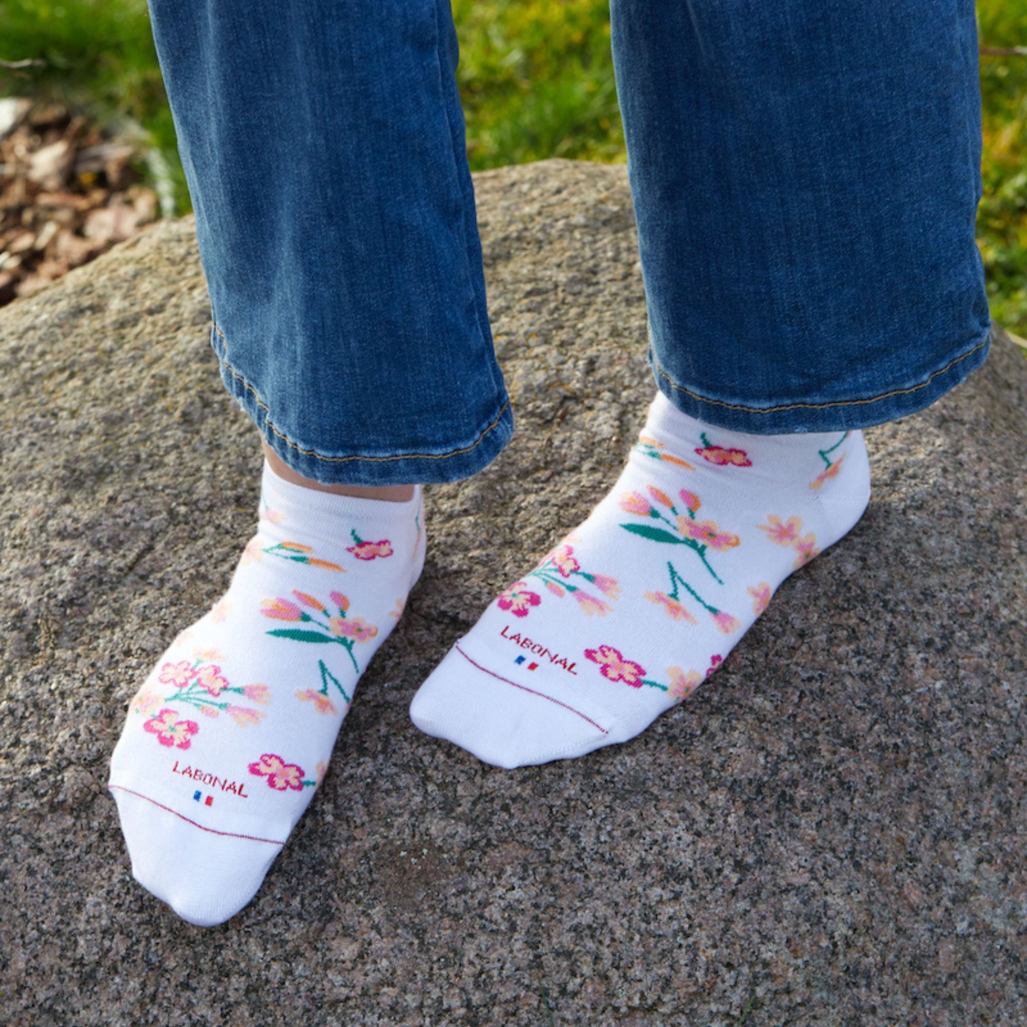 Mini-socquettes en coton Blanc - Fleurs de cerisiers