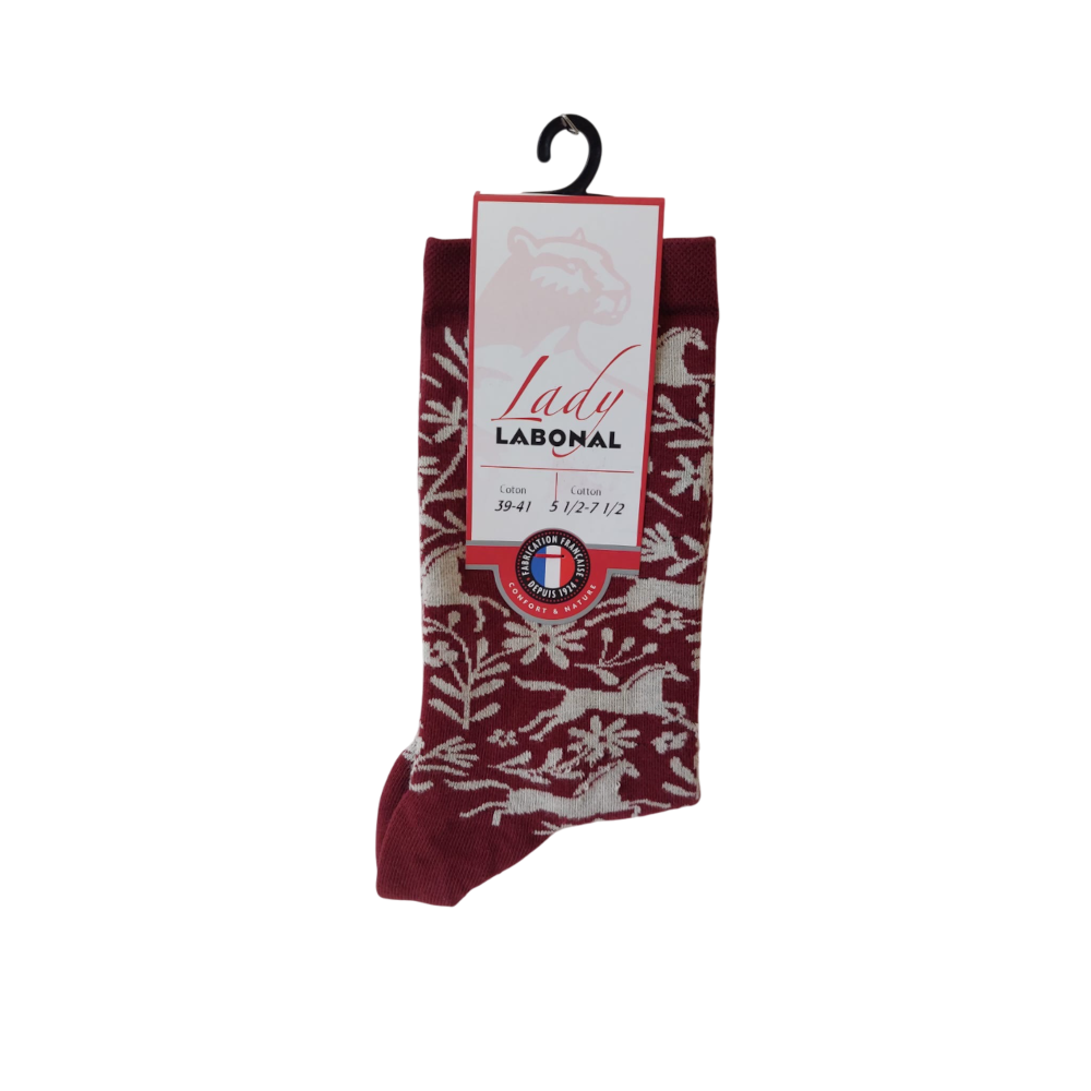 Chaussettes de Noël pour femme en coton Bordeaux - Motifs Rennes