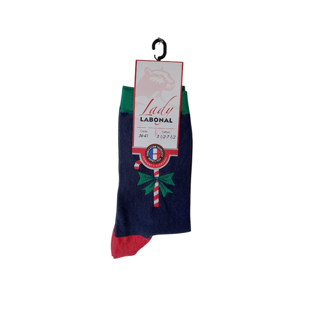 Chaussettes de Noël pour femme en coton Marine - Motif Sucre d'orge