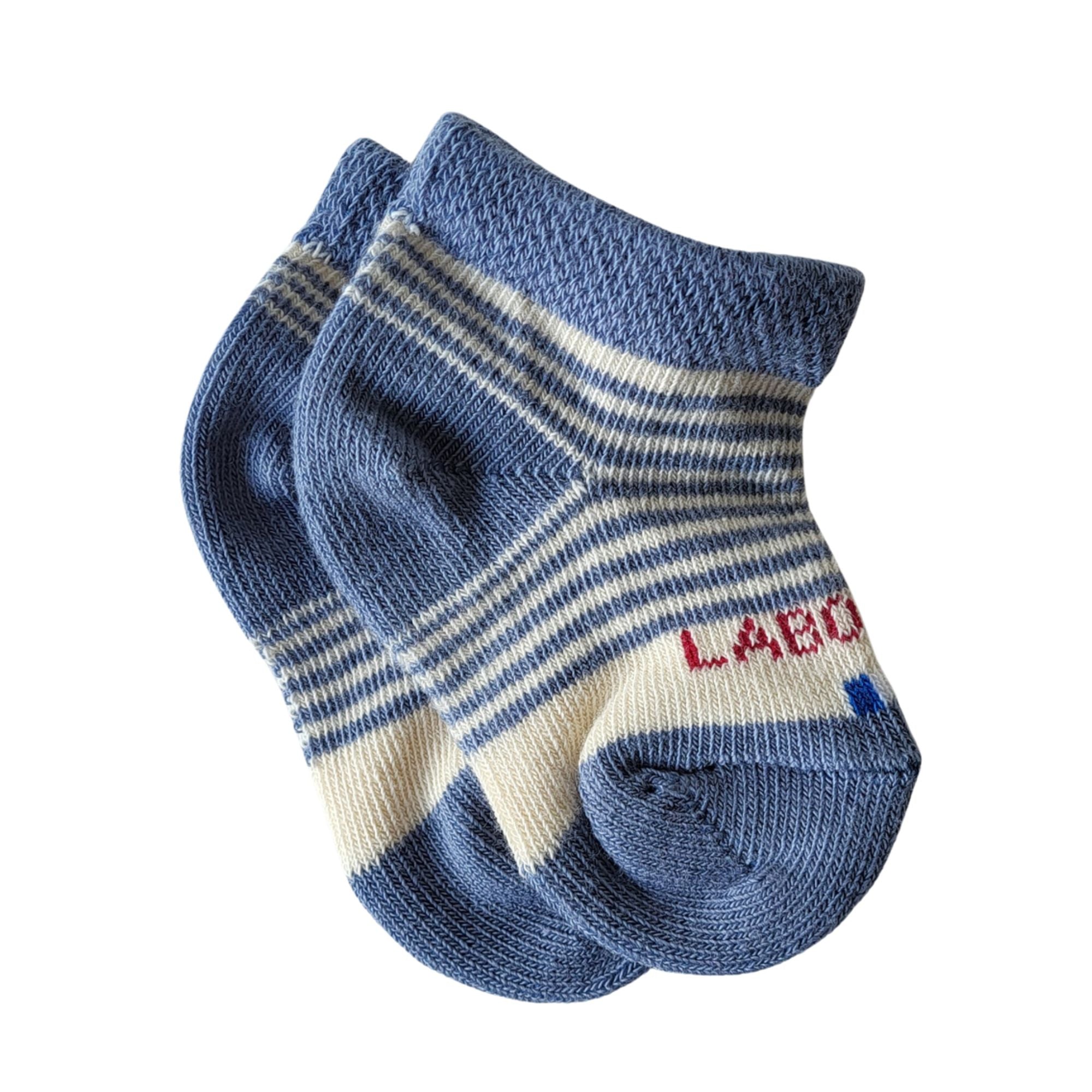 Chaussettes coton bleu ciel rayures bébé
