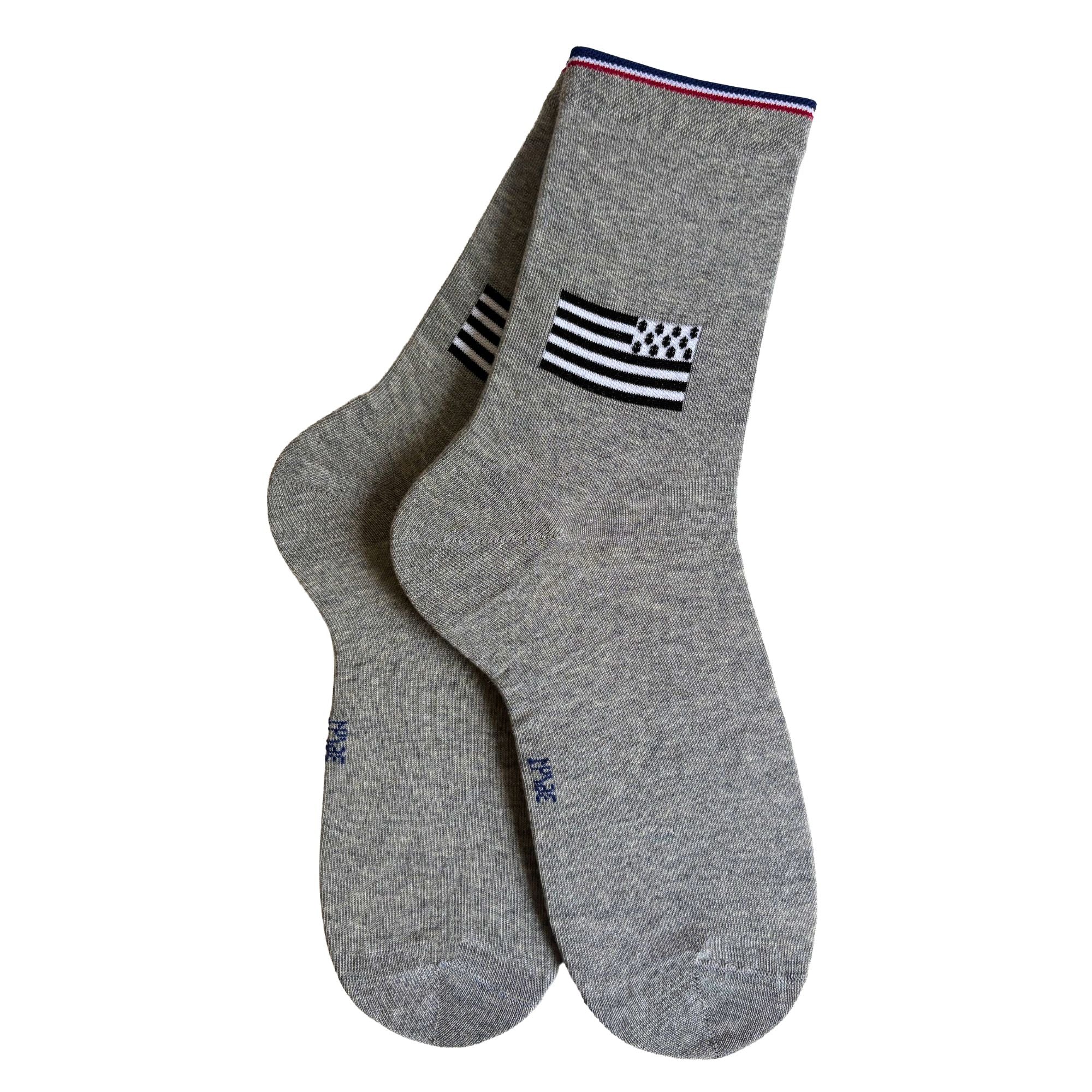 Chaussettes coton gris drapeau breton femme