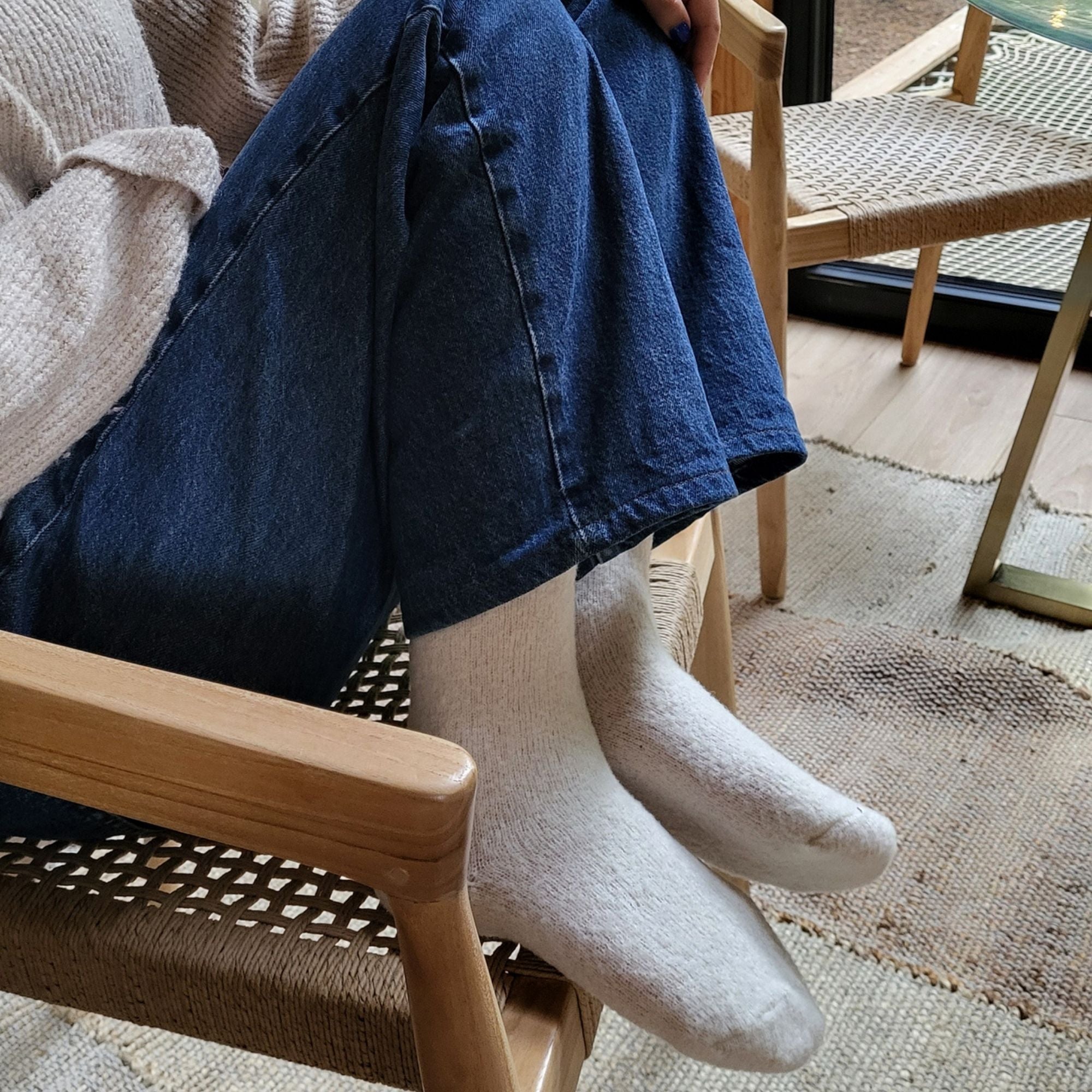 Chaussettes en laine mérinos Ecru - Polaire Bouclette