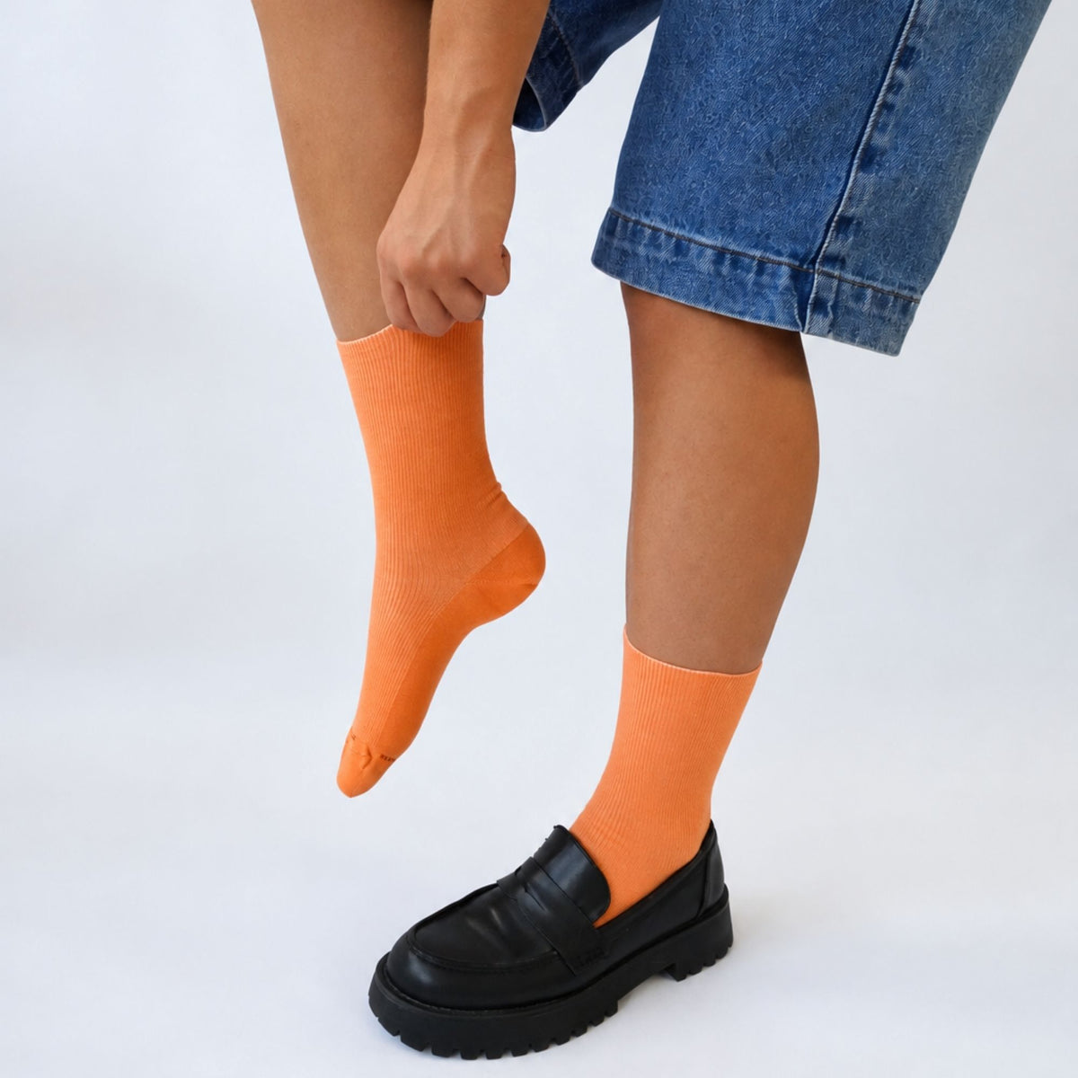 Socquettes en coton orange - Unies jersey