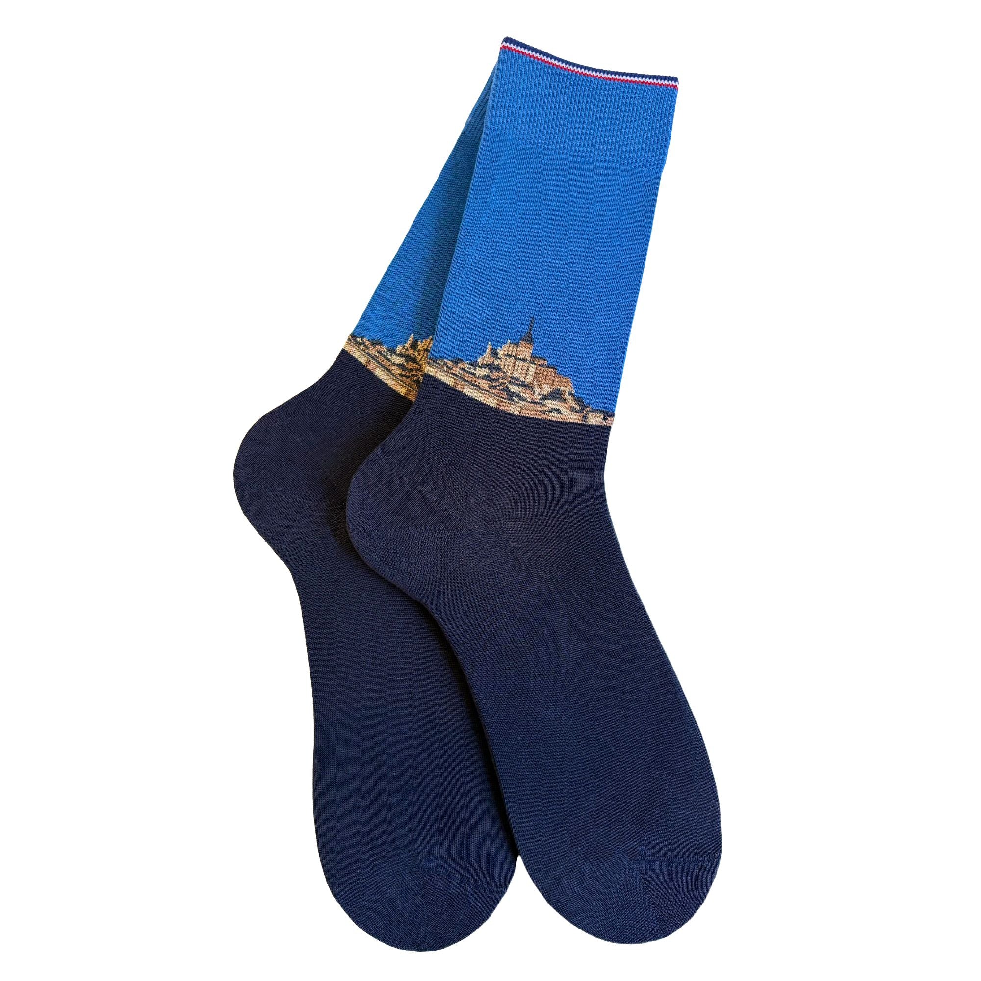 Chaussettes coton bleu Mont-Saint-Michel homme