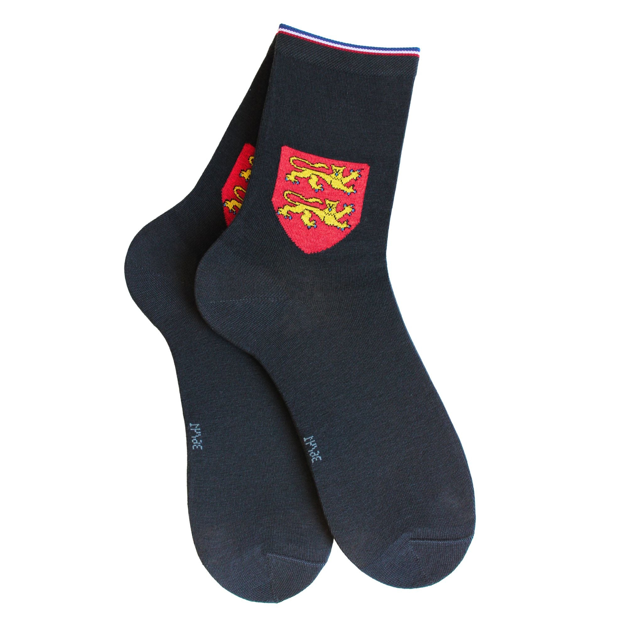 Chaussettes coton anthracite blason normand femme