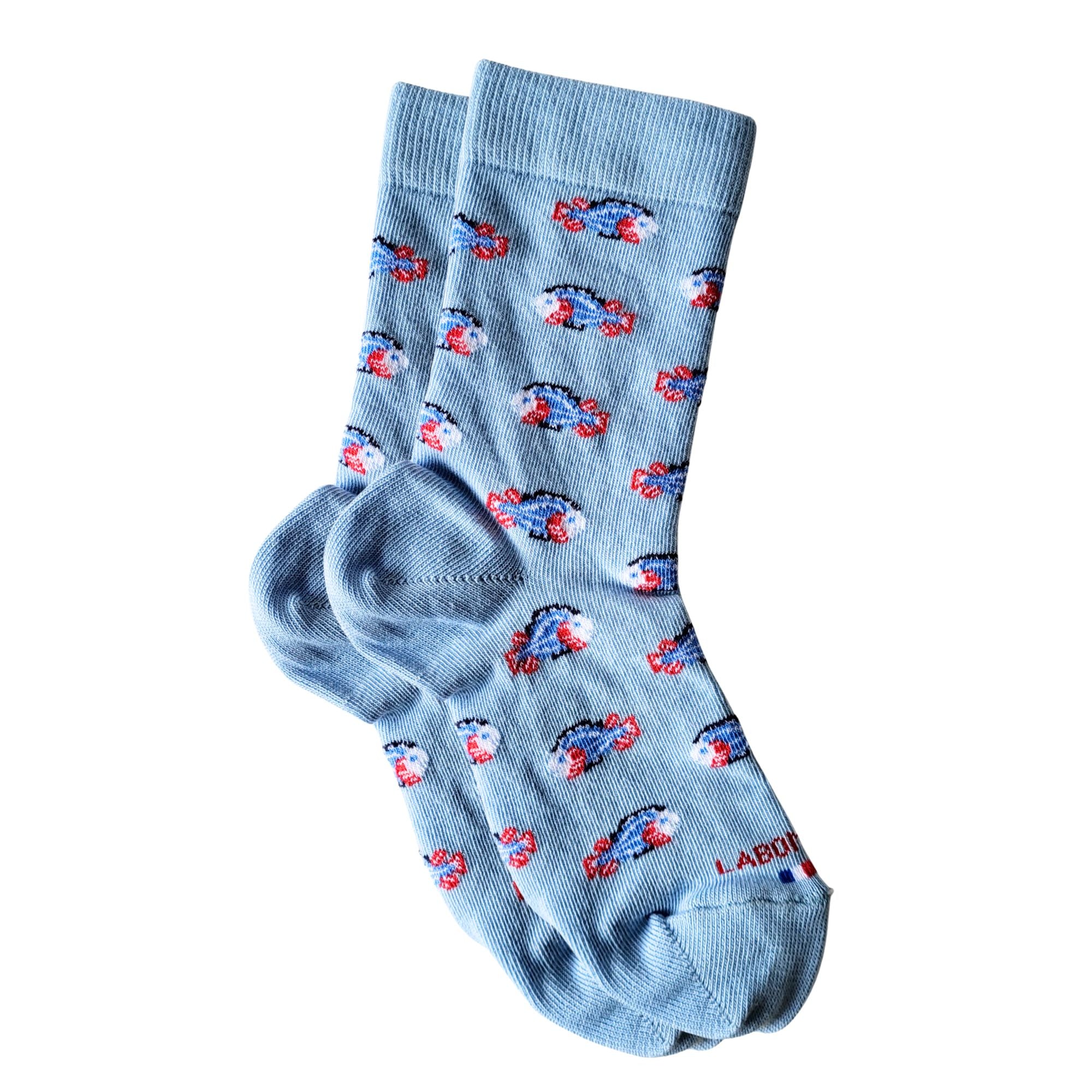 Chaussettes coton bleu ciel poissons enfant