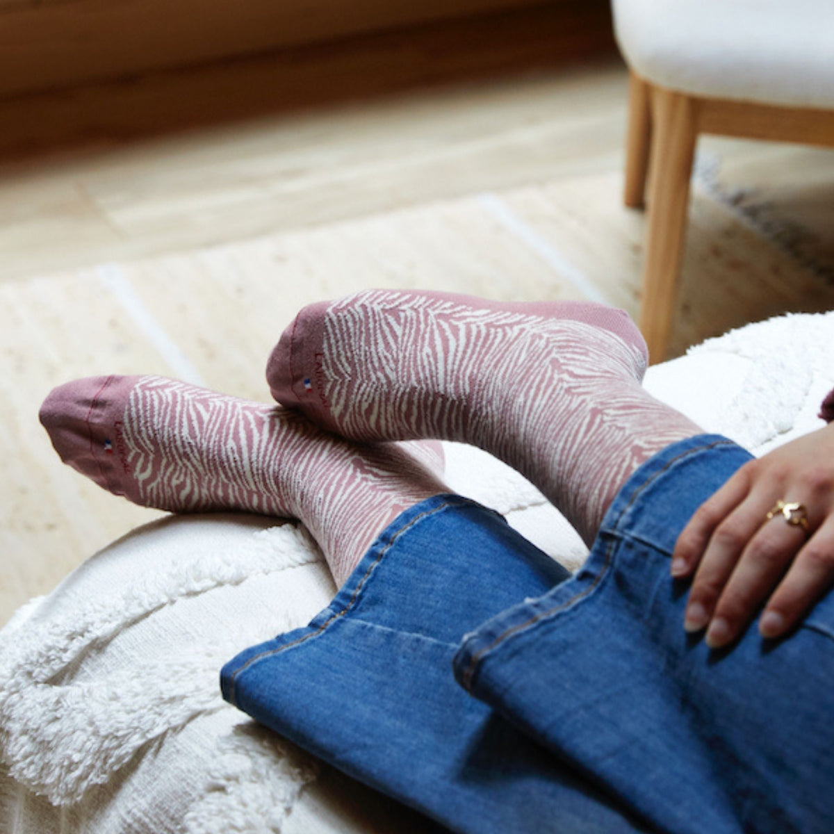 Chaussettes coton rose motif zèbre