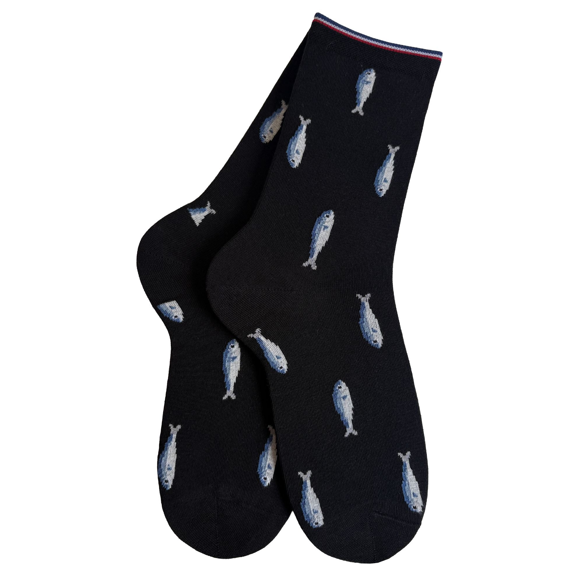 Chaussettes coton noir sardines femme