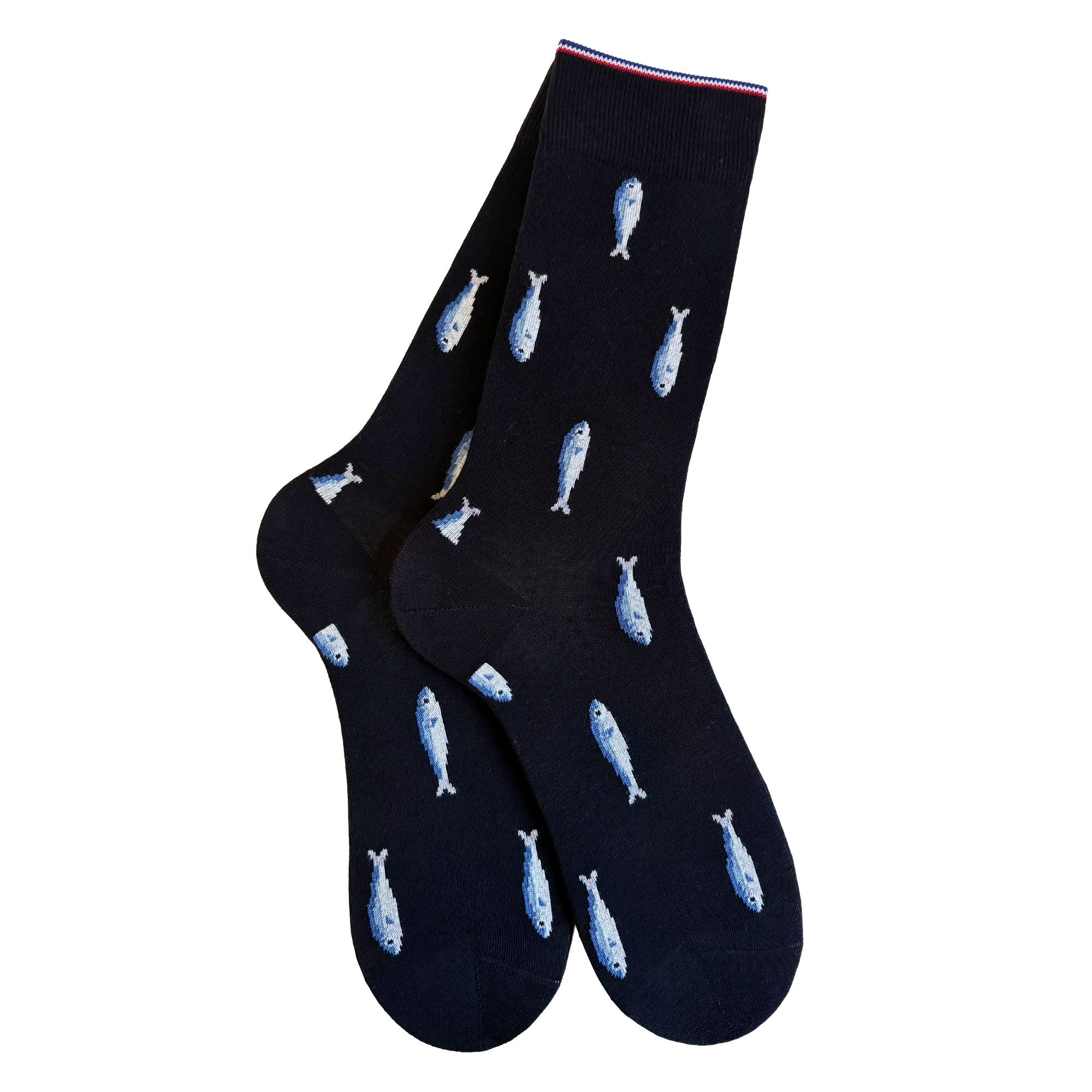 Chaussettes coton noir sardines homme
