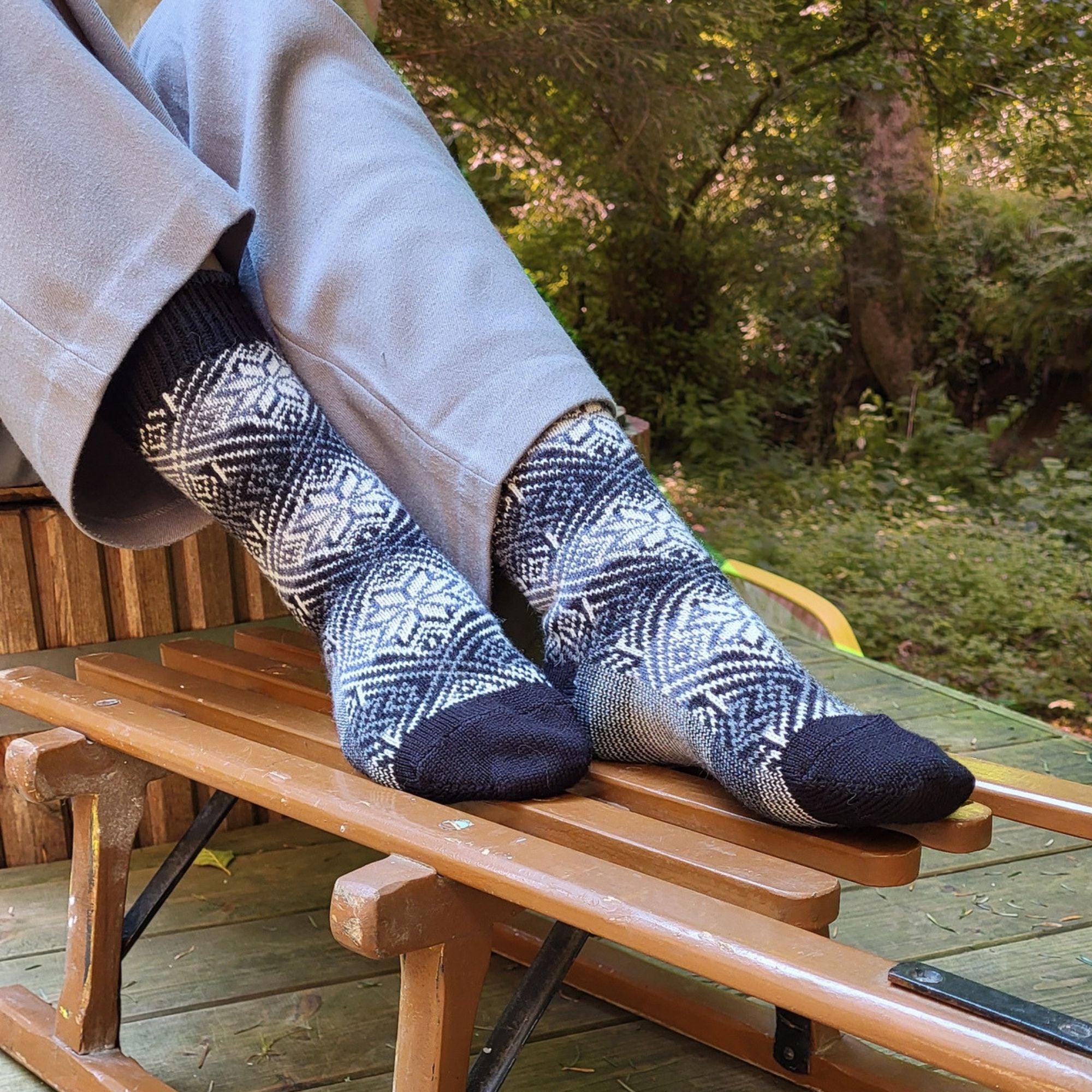 Chaussettes en laine mérinos colorées épaisses Noir & Bleu - Style Norvégien
