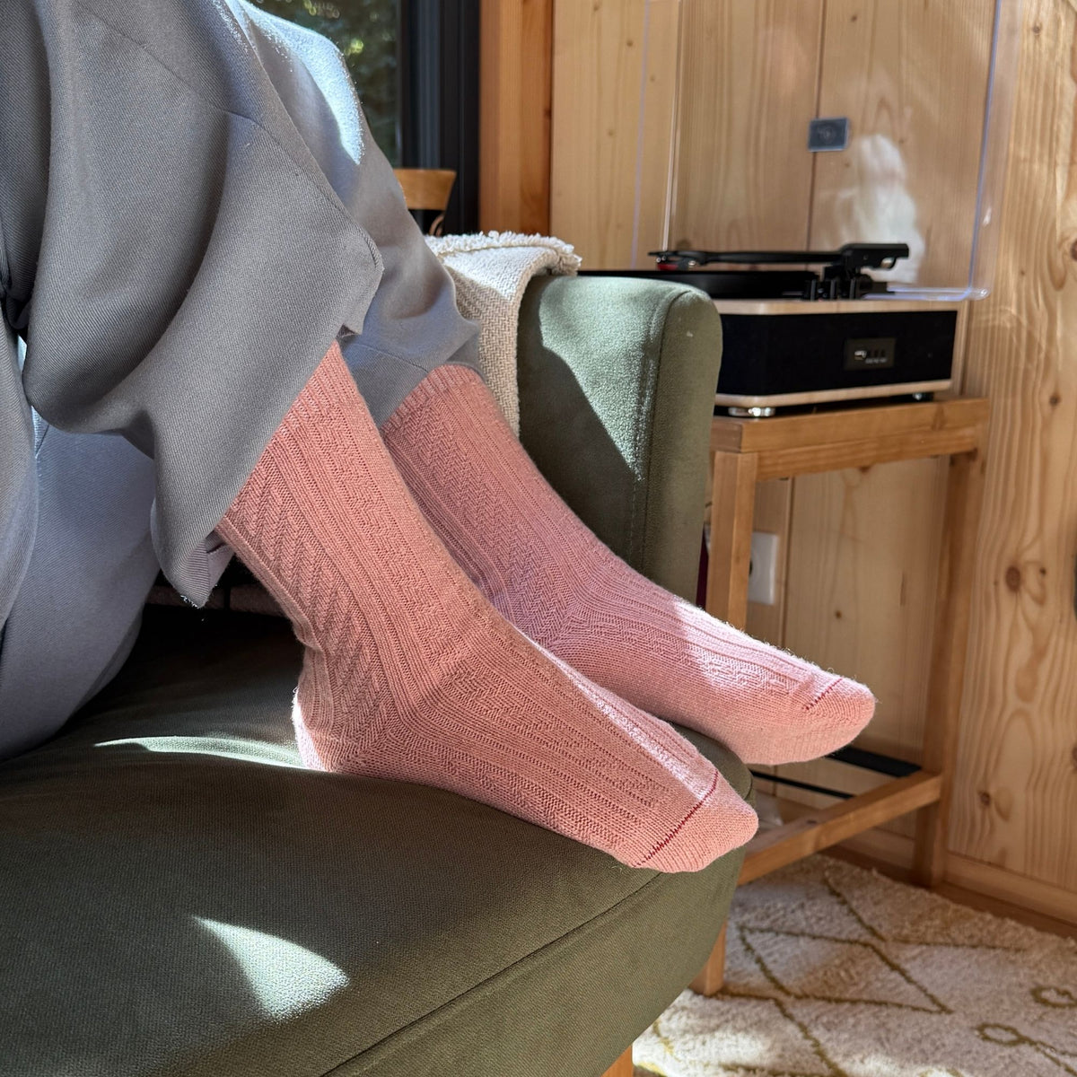 Chaussettes en laine et cachemire Rose - Torsade épaisse