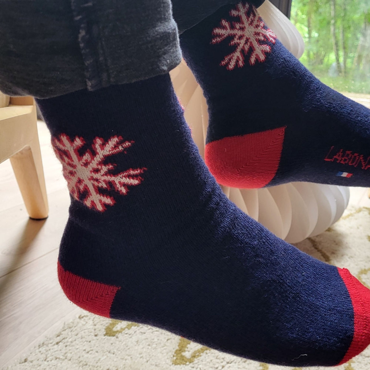 Chaussettes laine bleu motif flocon