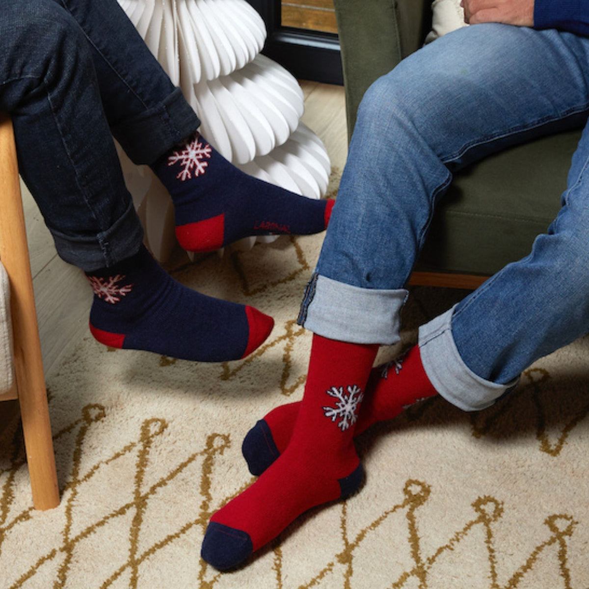 Chaussettes laine bleu motif flocon