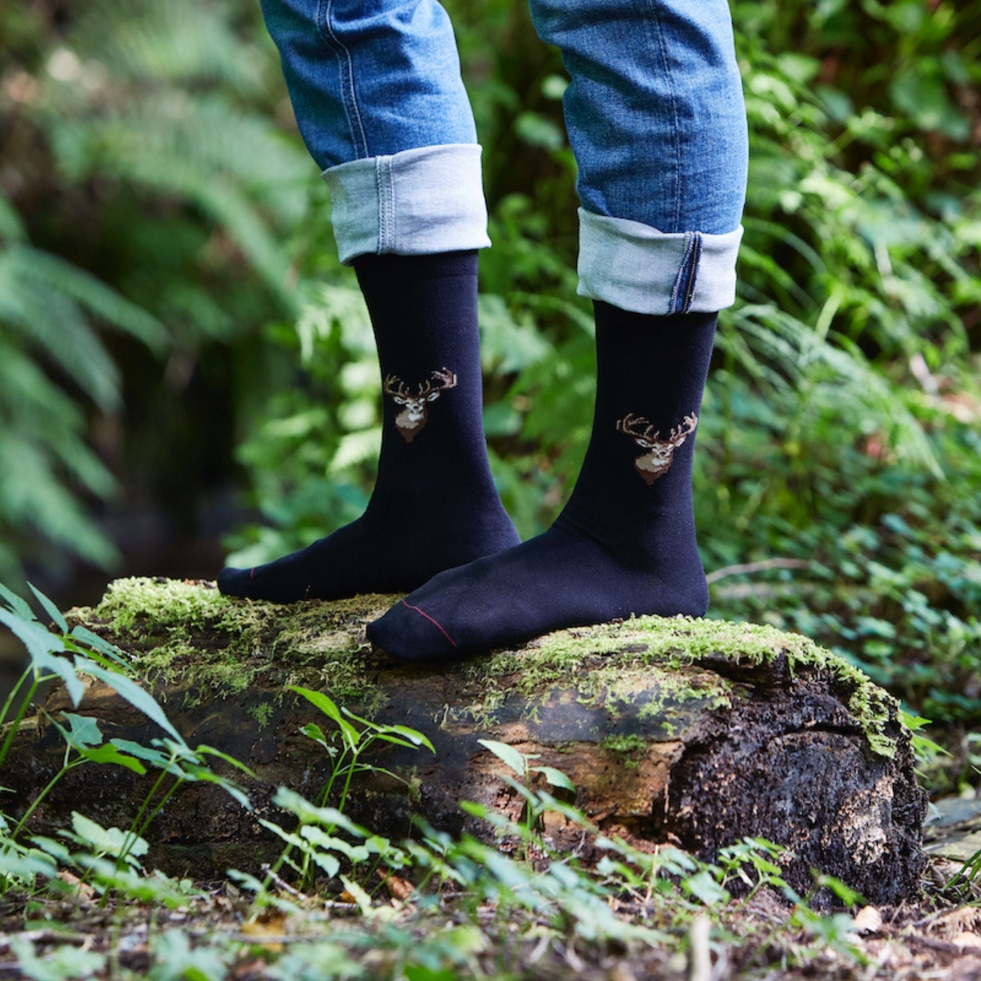Chaussettes coton noir motif cerfs