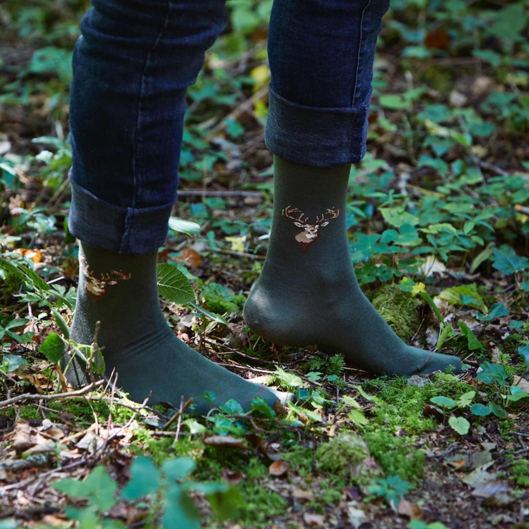 Chaussettes coton vert cerfs